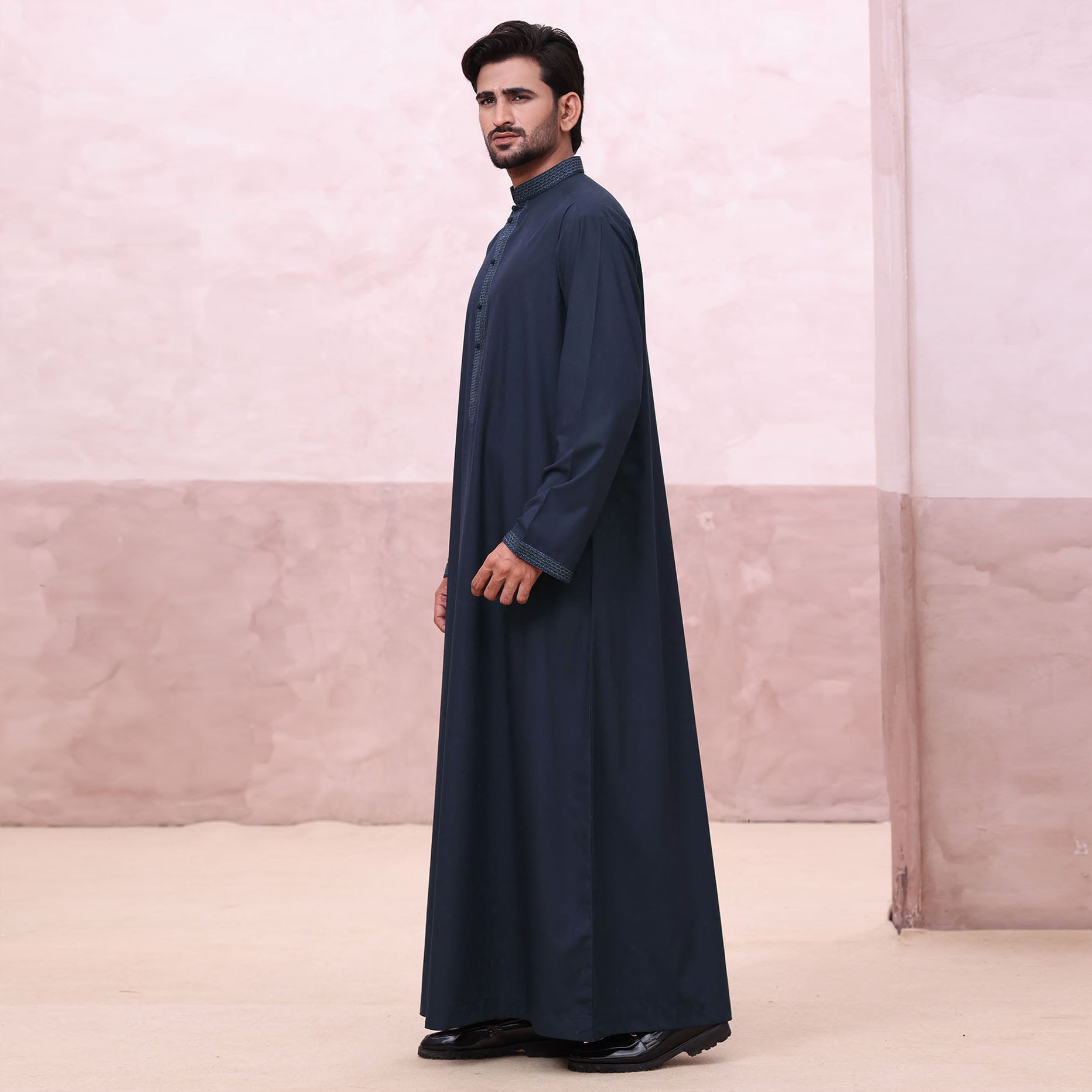 Mens Navy 973 Collared Premium Thobe