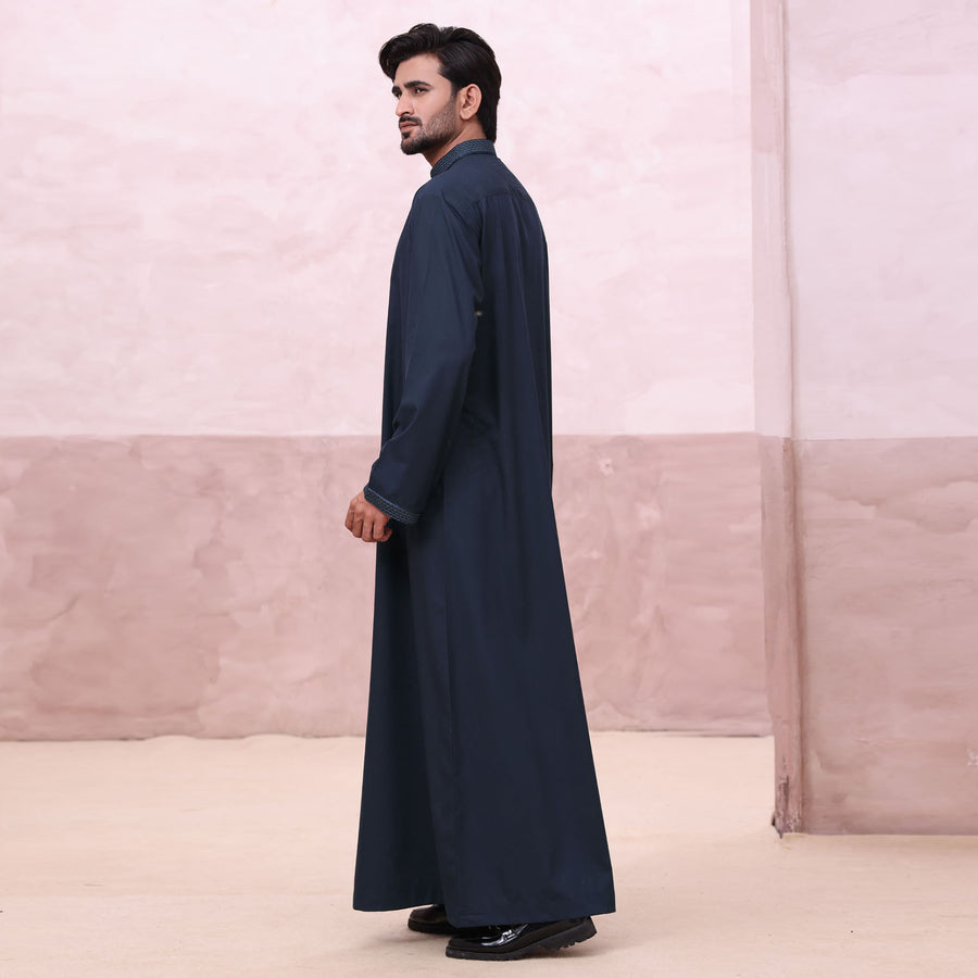 Mens Navy 973 Collared Premium Thobe