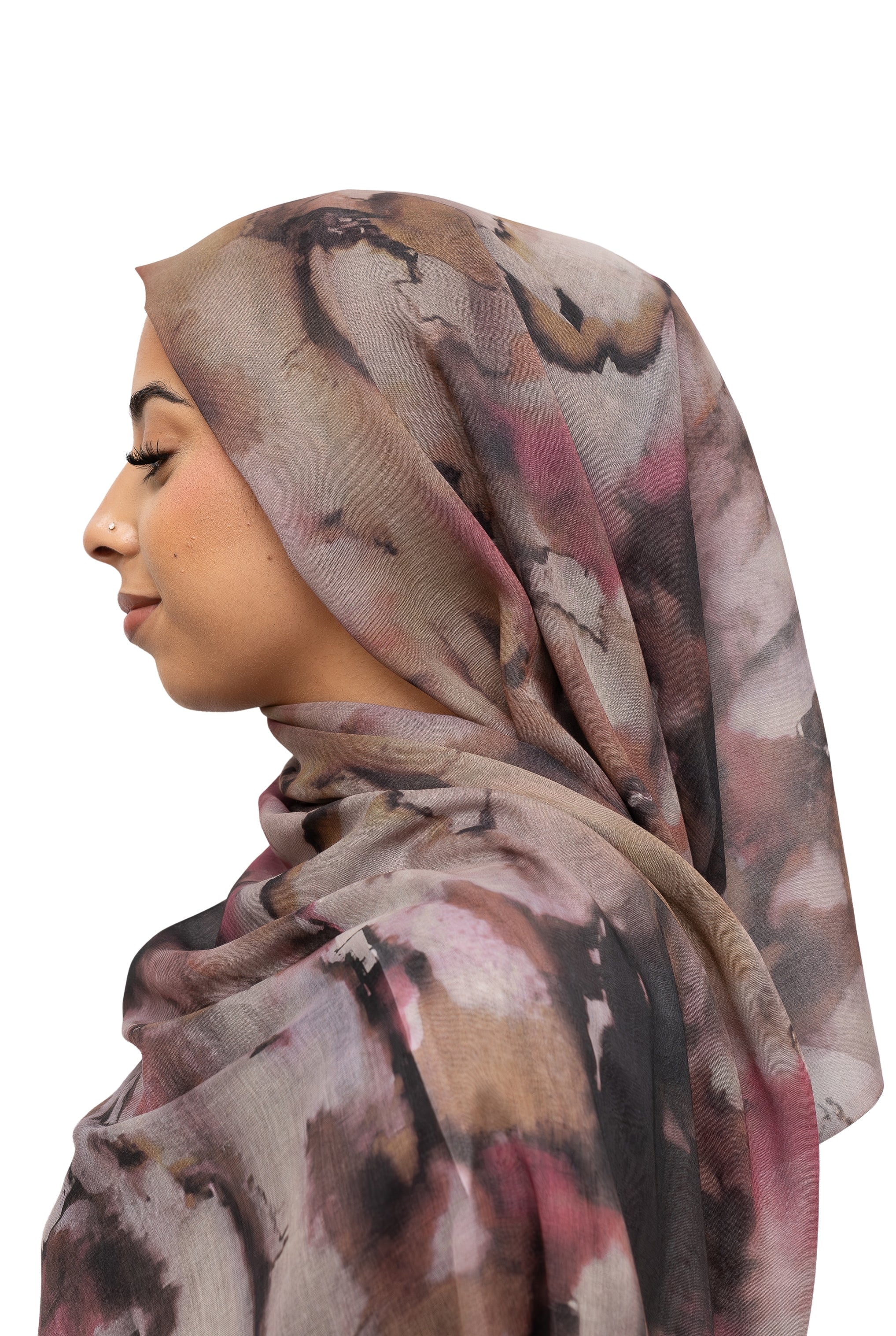 Watercolor Sharp Modal Hijab Multi Pink