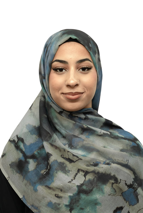 Watercolor Sharp Modal Hijab Turquiose Blue
