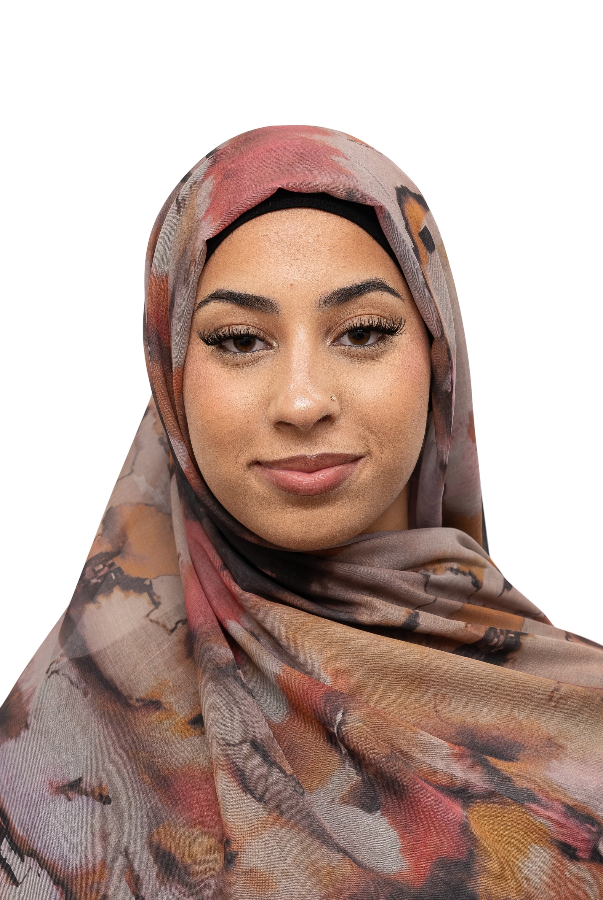 Watercolor Sharp Modal Hijab Black Orange