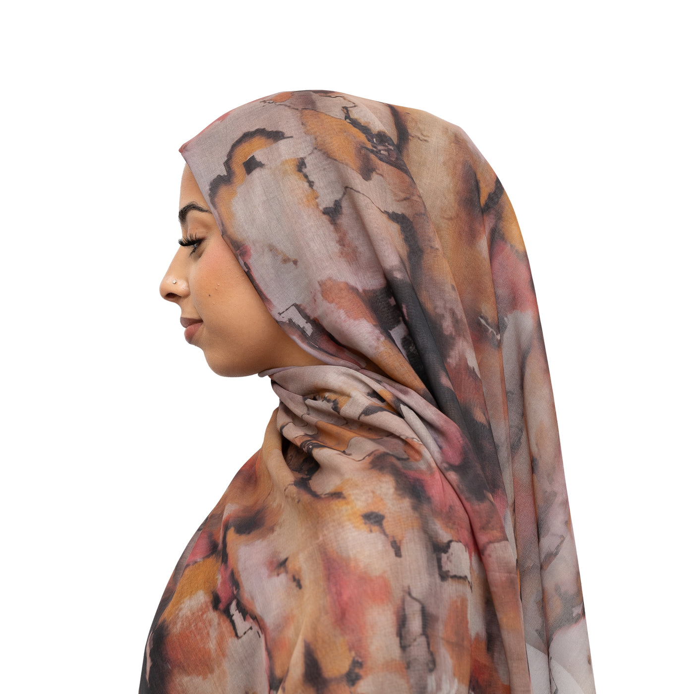 Watercolor Sharp Modal Hijab Black Orange