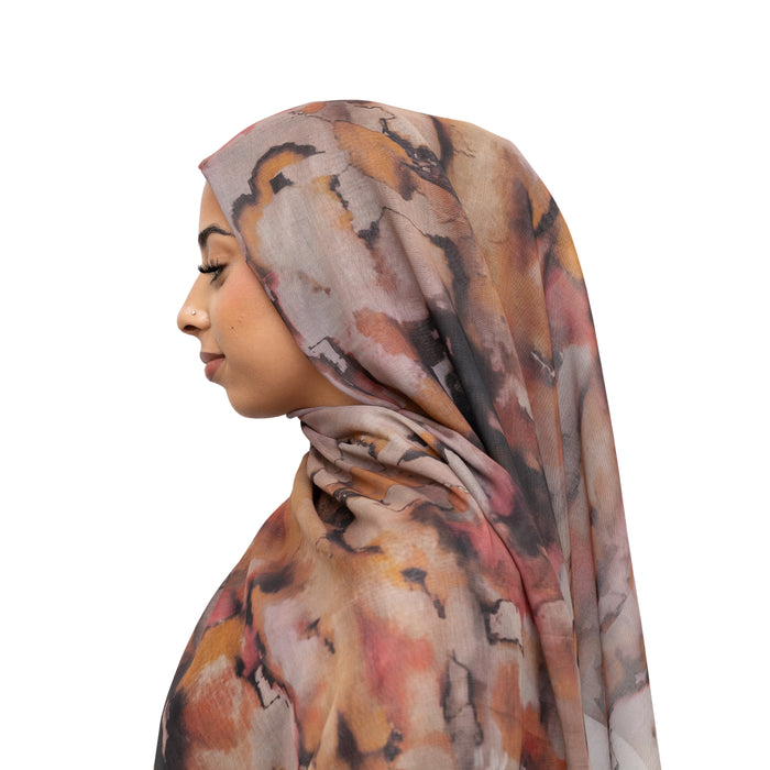 Watercolor Sharp Modal Hijab Black Orange