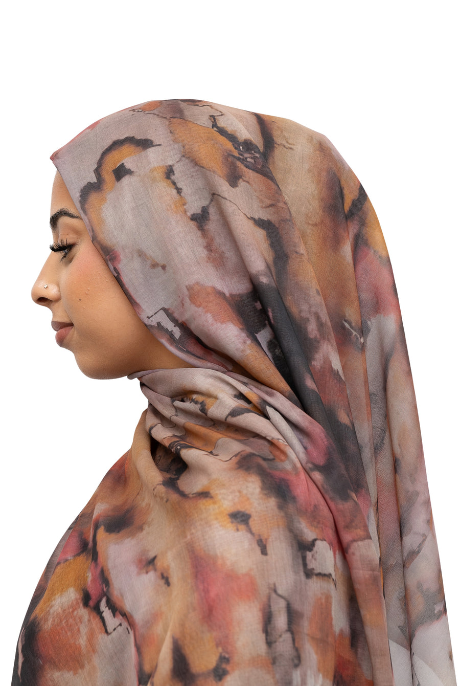 Watercolor Sharp Modal Hijab Black Orange