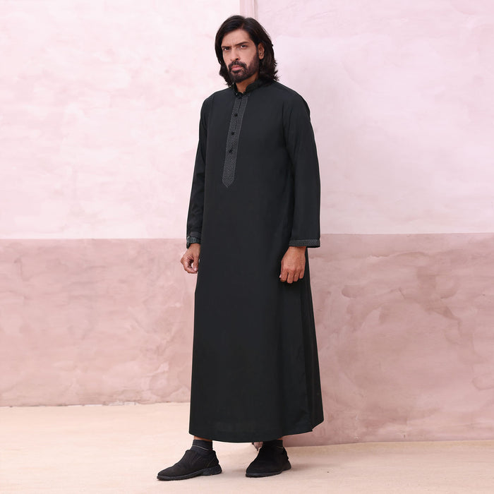 Mens Black 973 Collared Premium Thobe