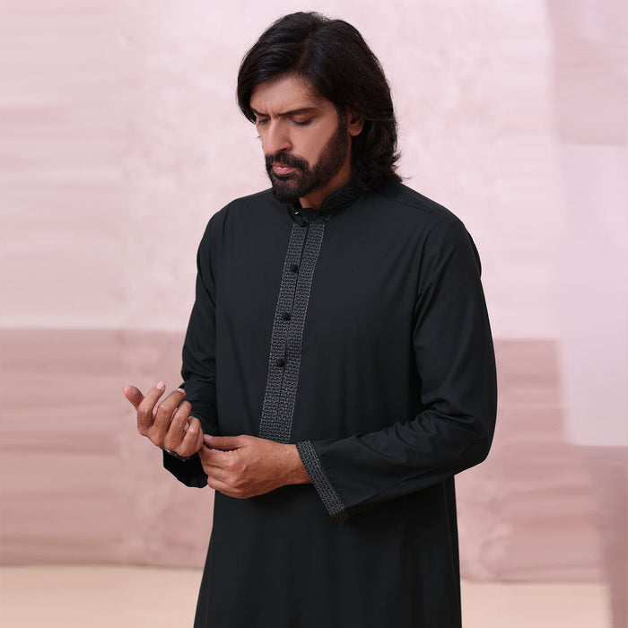 Mens Black 973 Collared Premium Thobe