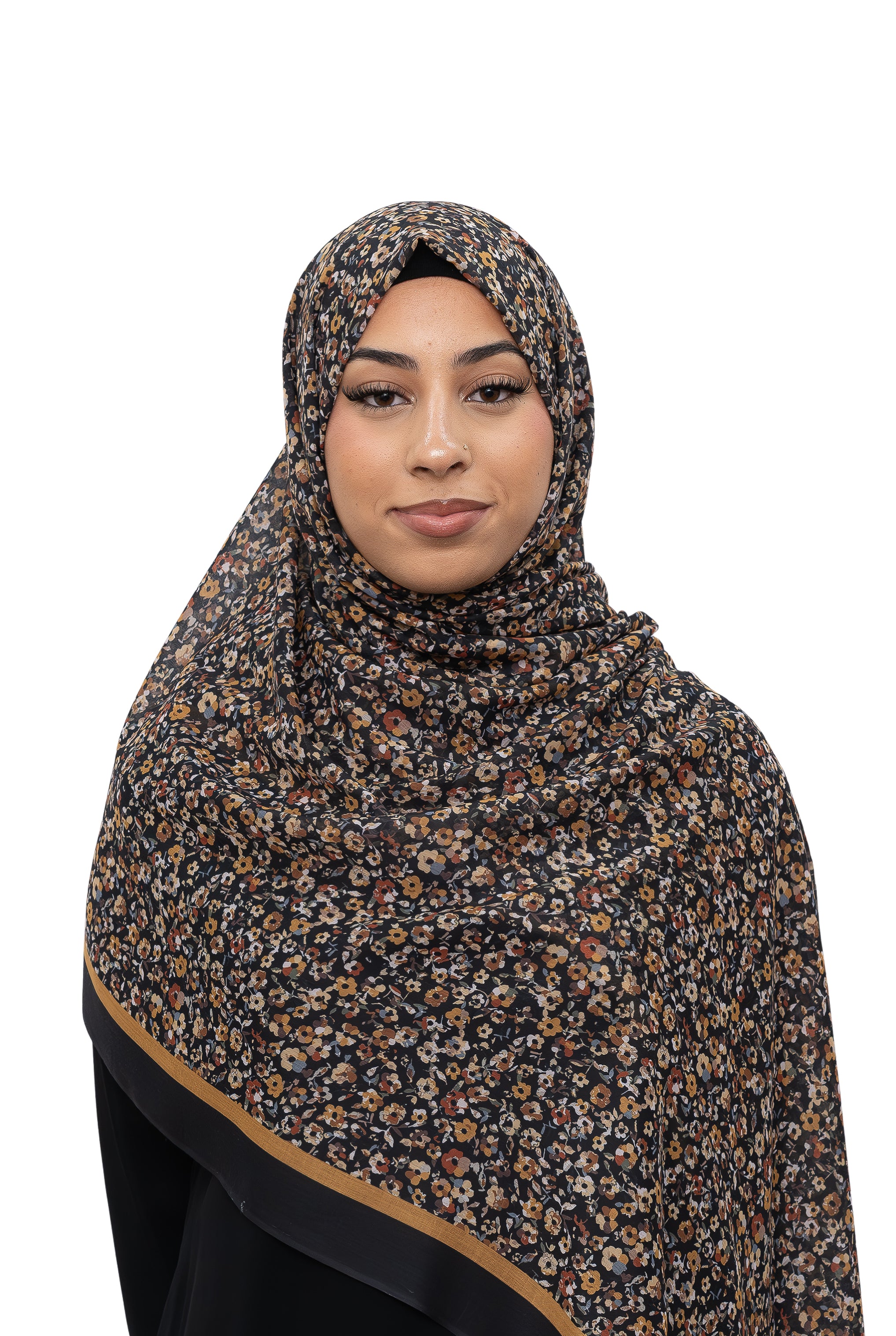 Exclusive Cotton Print Hijab Floral Black Mustard Col 4