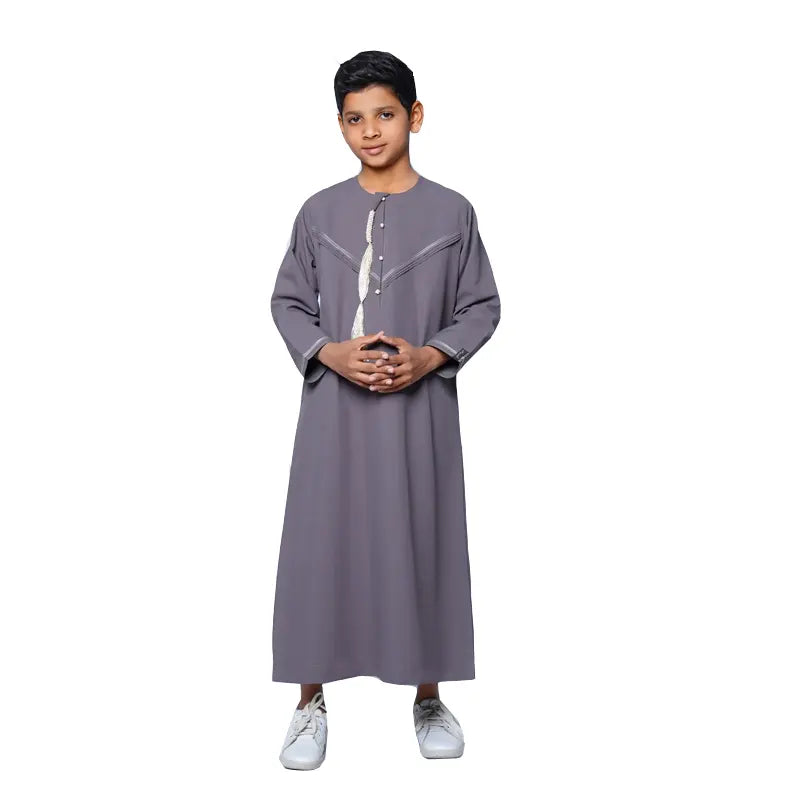 Omani Kids Dark Grey Tasseled Thobes  923  04 image 0
