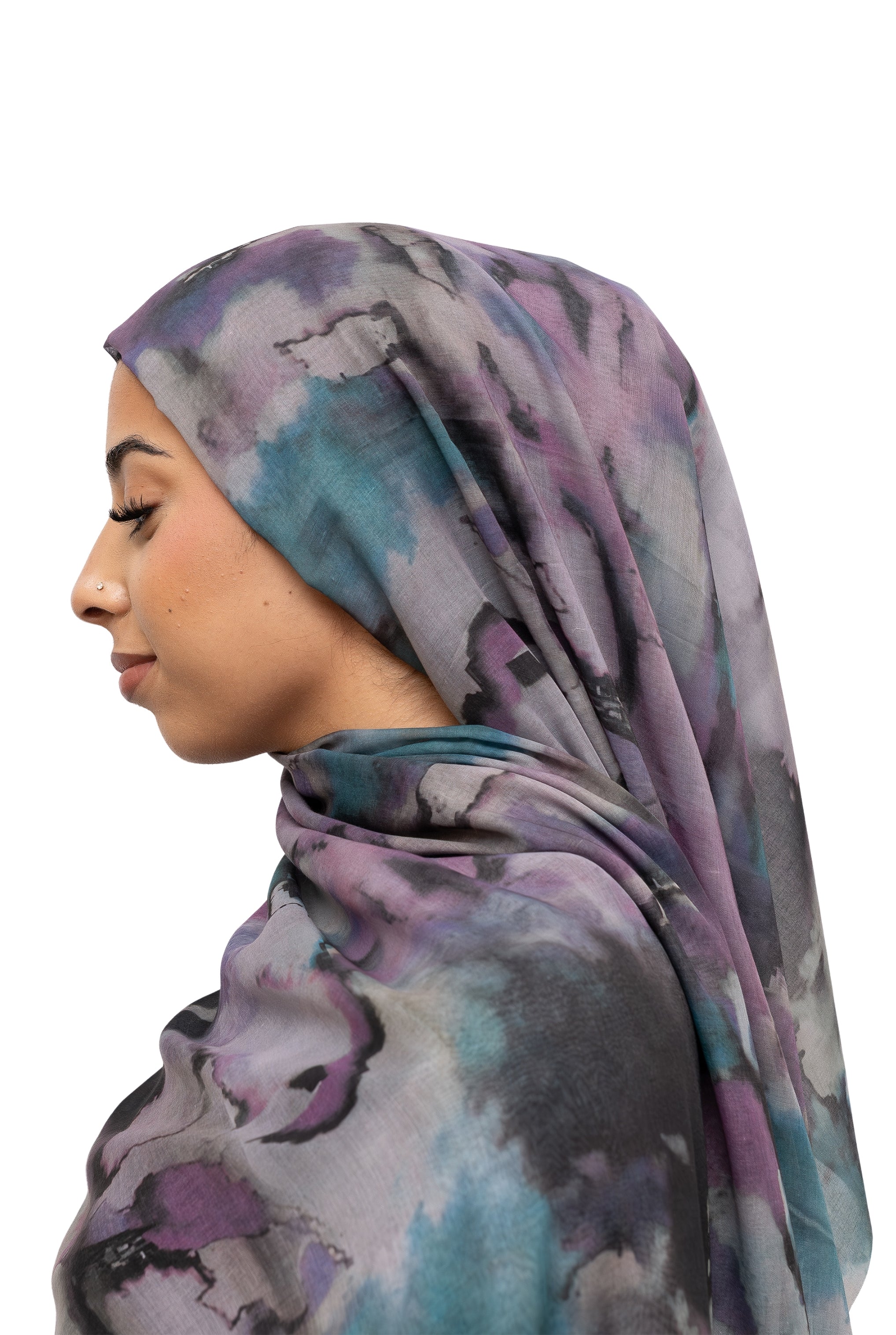 Watercolor Sharp Modal Hijab Lilac Blue