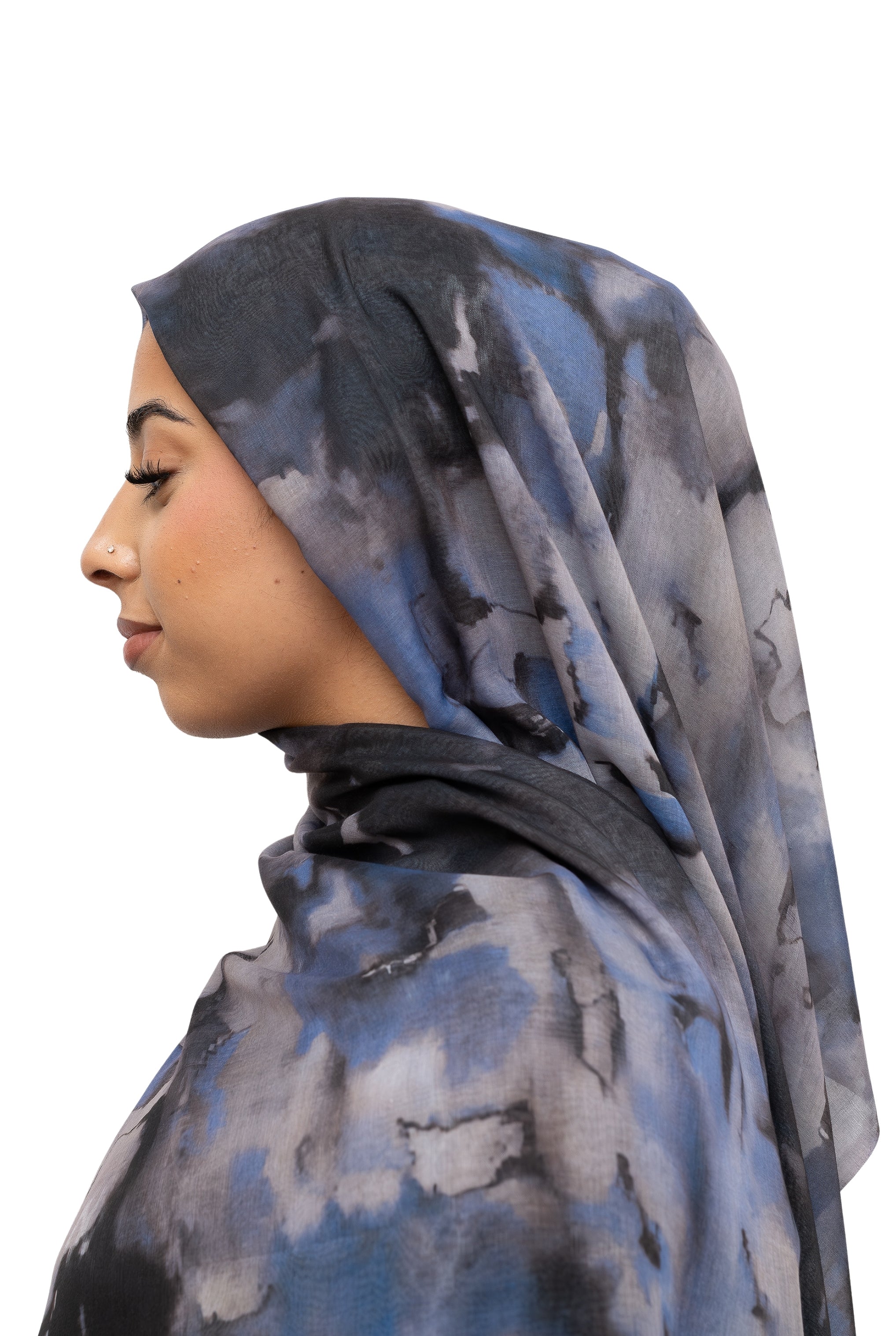 Watercolor Sharp Modal Hijab Blue Grey