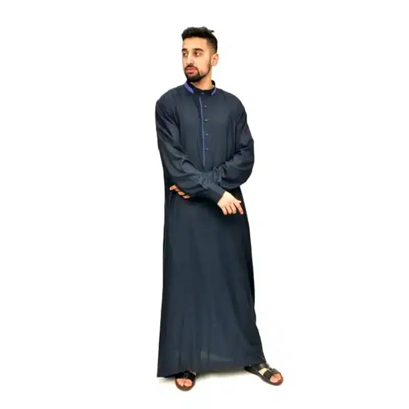 Men's Collared Textured Navy and Denim Thobe 651- 3 image 0