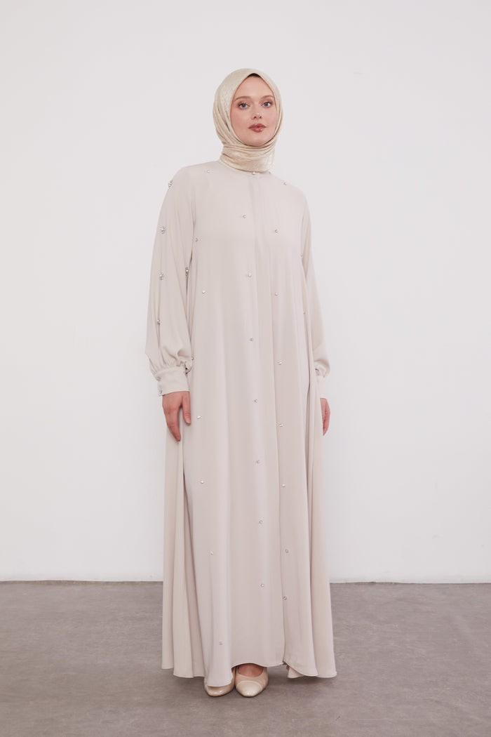 Finest Jewel Buttoned Abaya Beige 520701