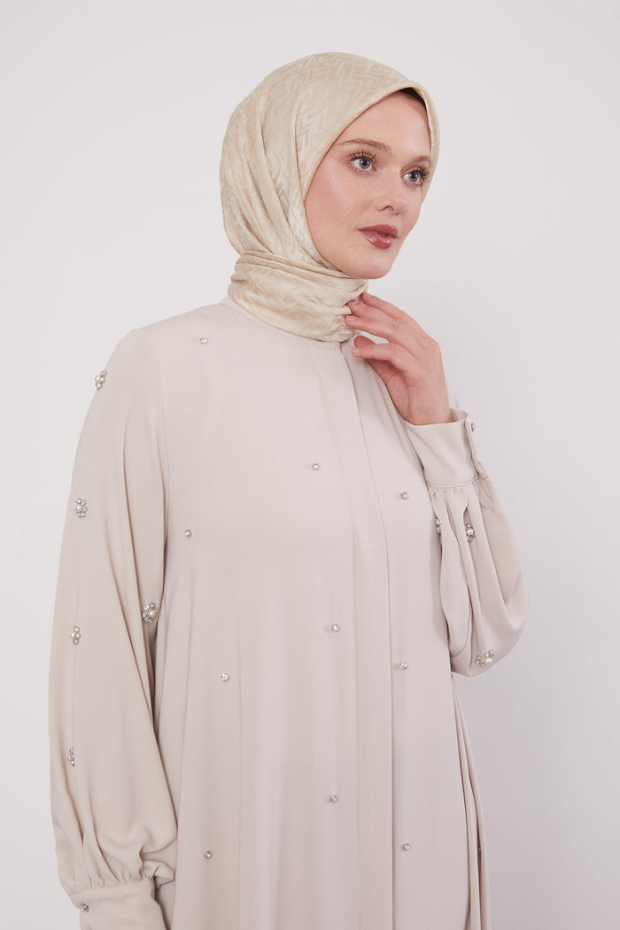 Finest Jewel Buttoned Abaya Beige 520701