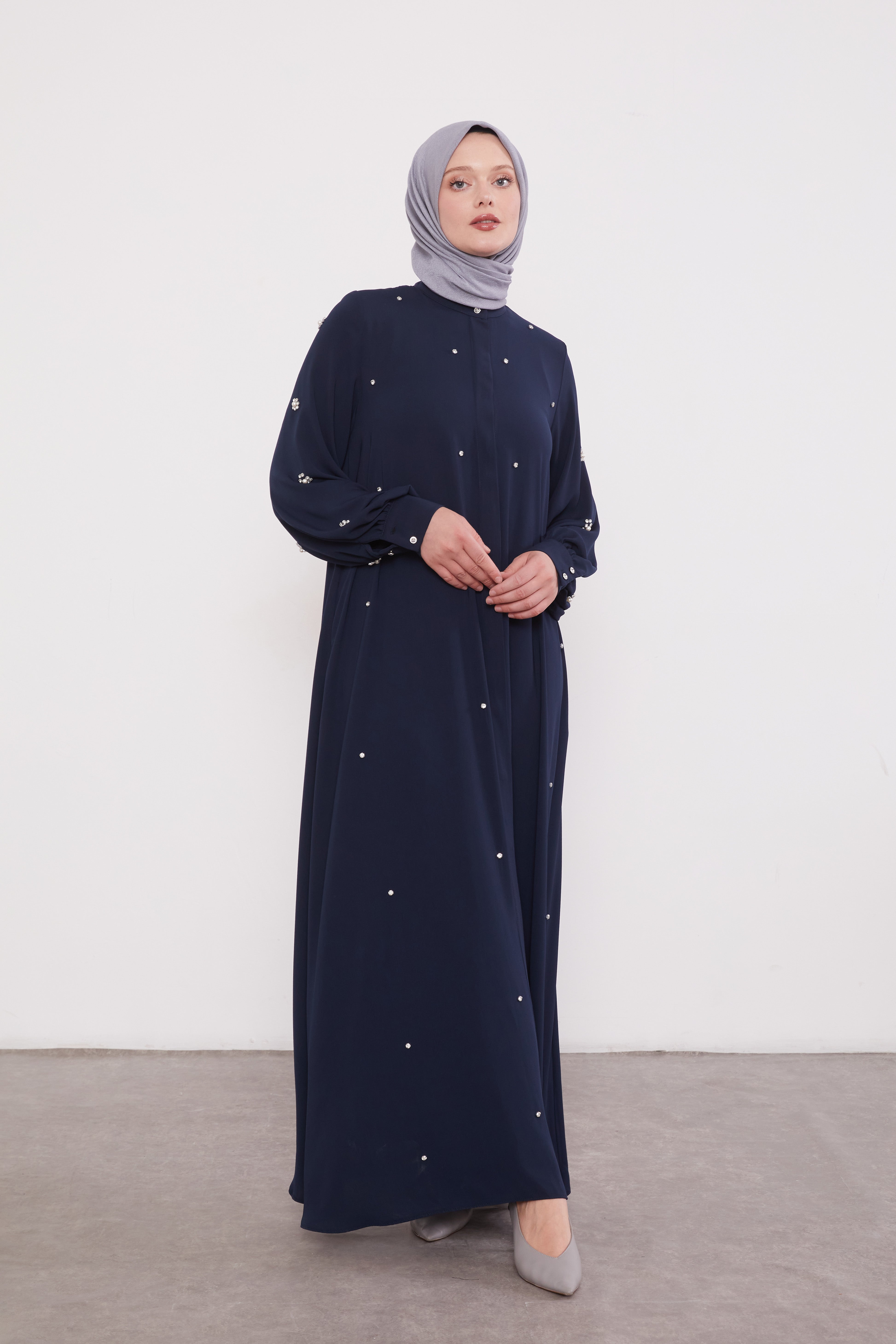 Finest Jewel Buttoned Abaya Navy