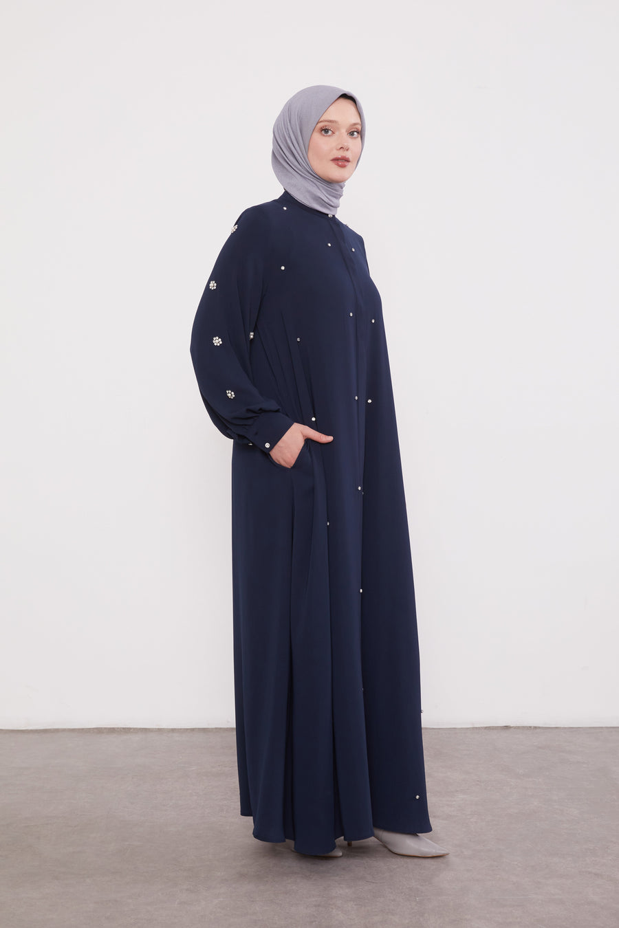 Finest Jewel Buttoned Abaya Navy 520701