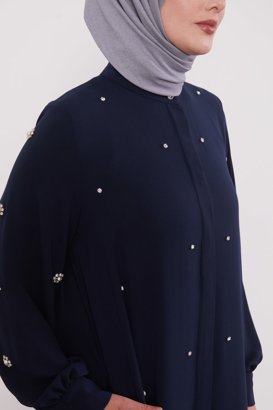 Finest Jewel Buttoned Abaya Navy 520701