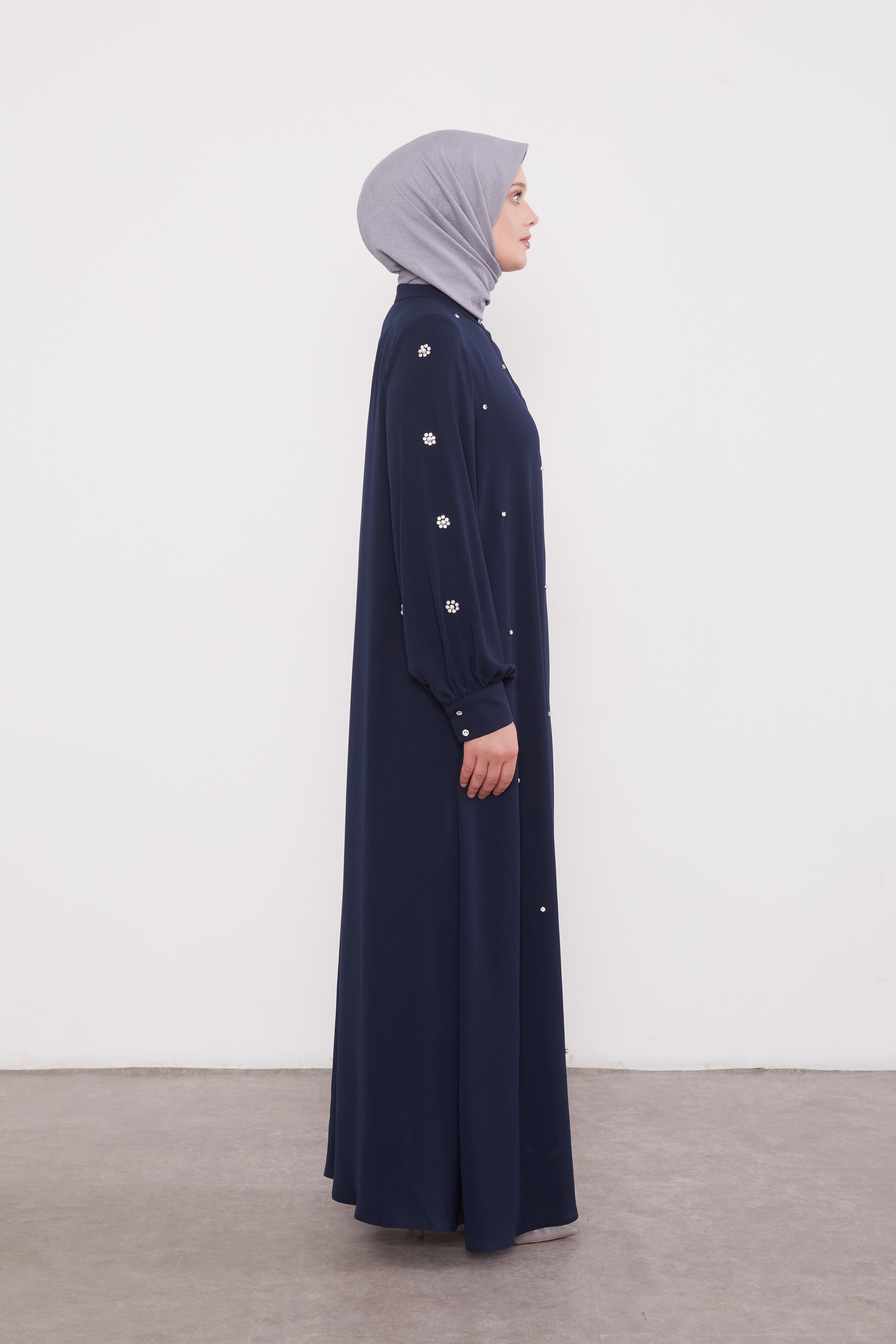 Finest Jewel Buttoned Abaya Navy