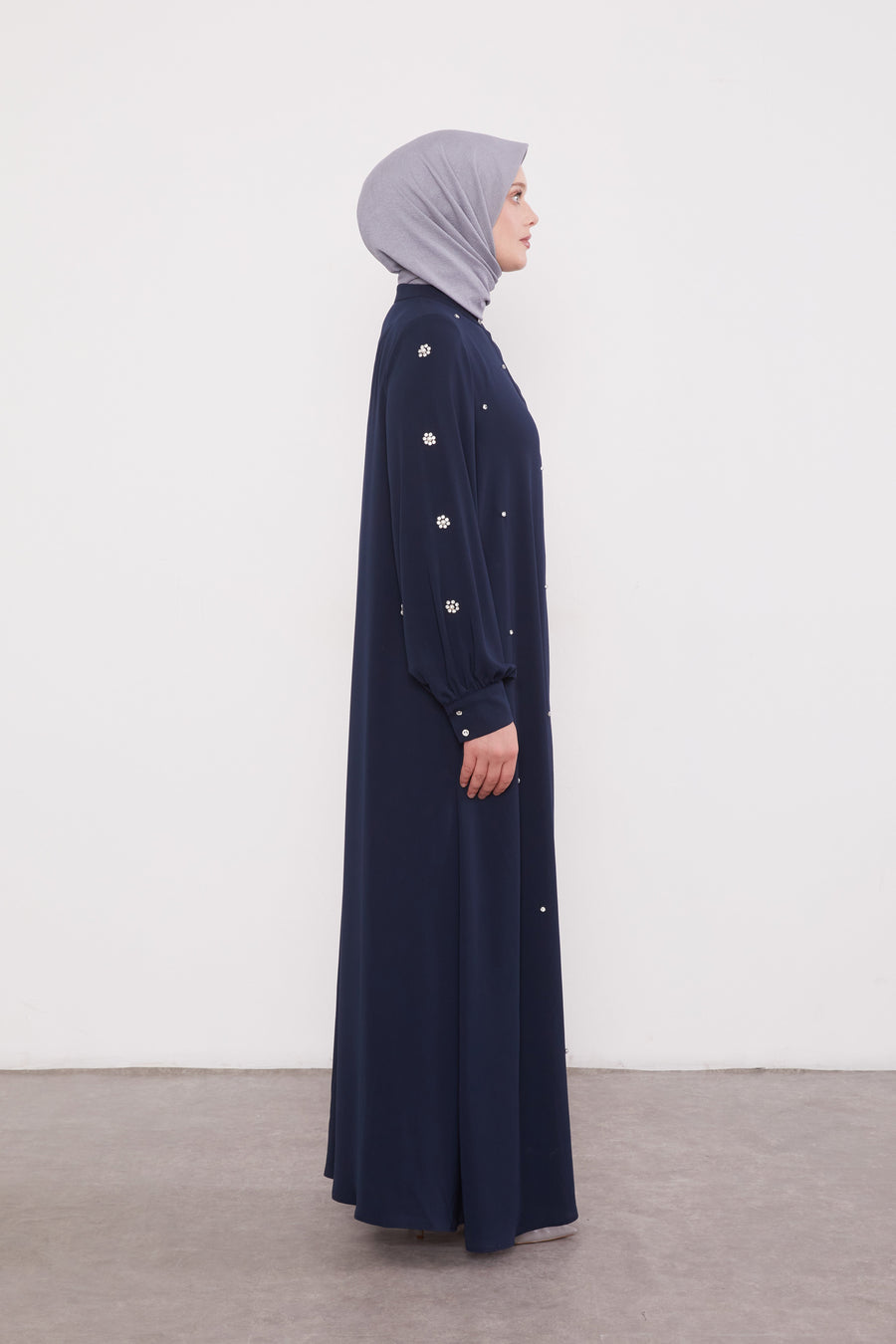 Finest Jewel Buttoned Abaya Navy 520701