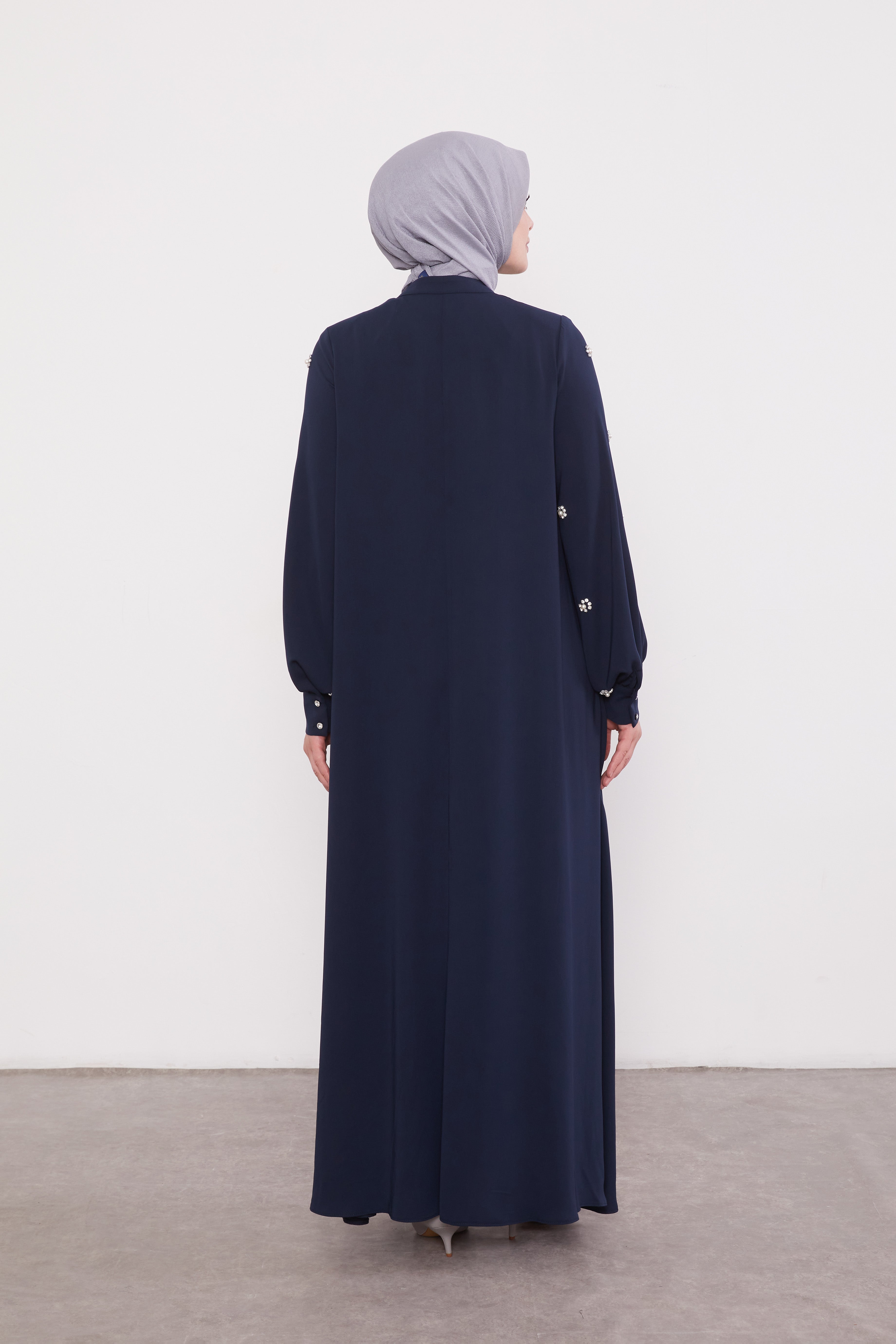 Finest Jewel Buttoned Abaya Navy