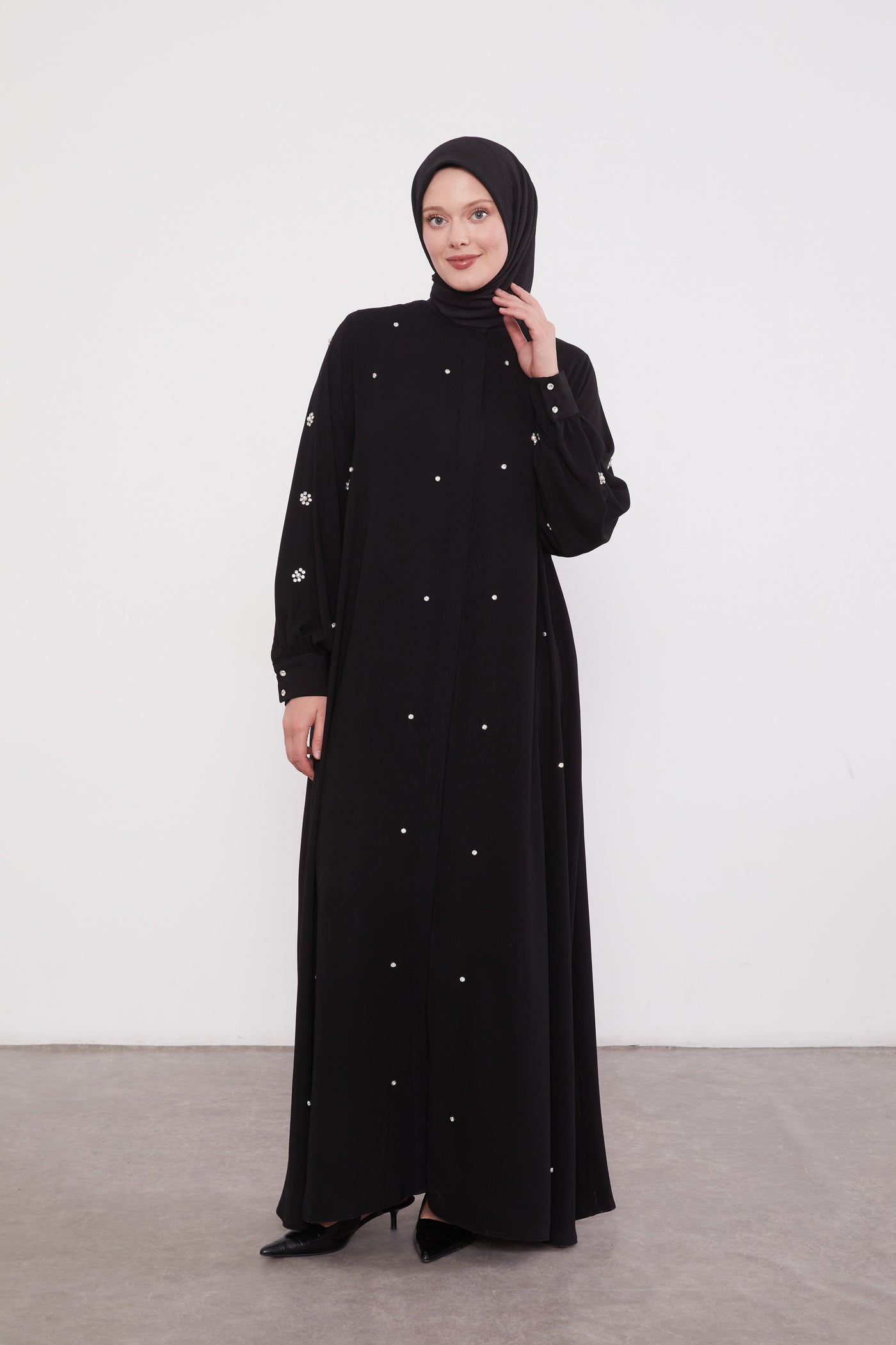 Finest Jewel Buttoned Abaya Black 520701
