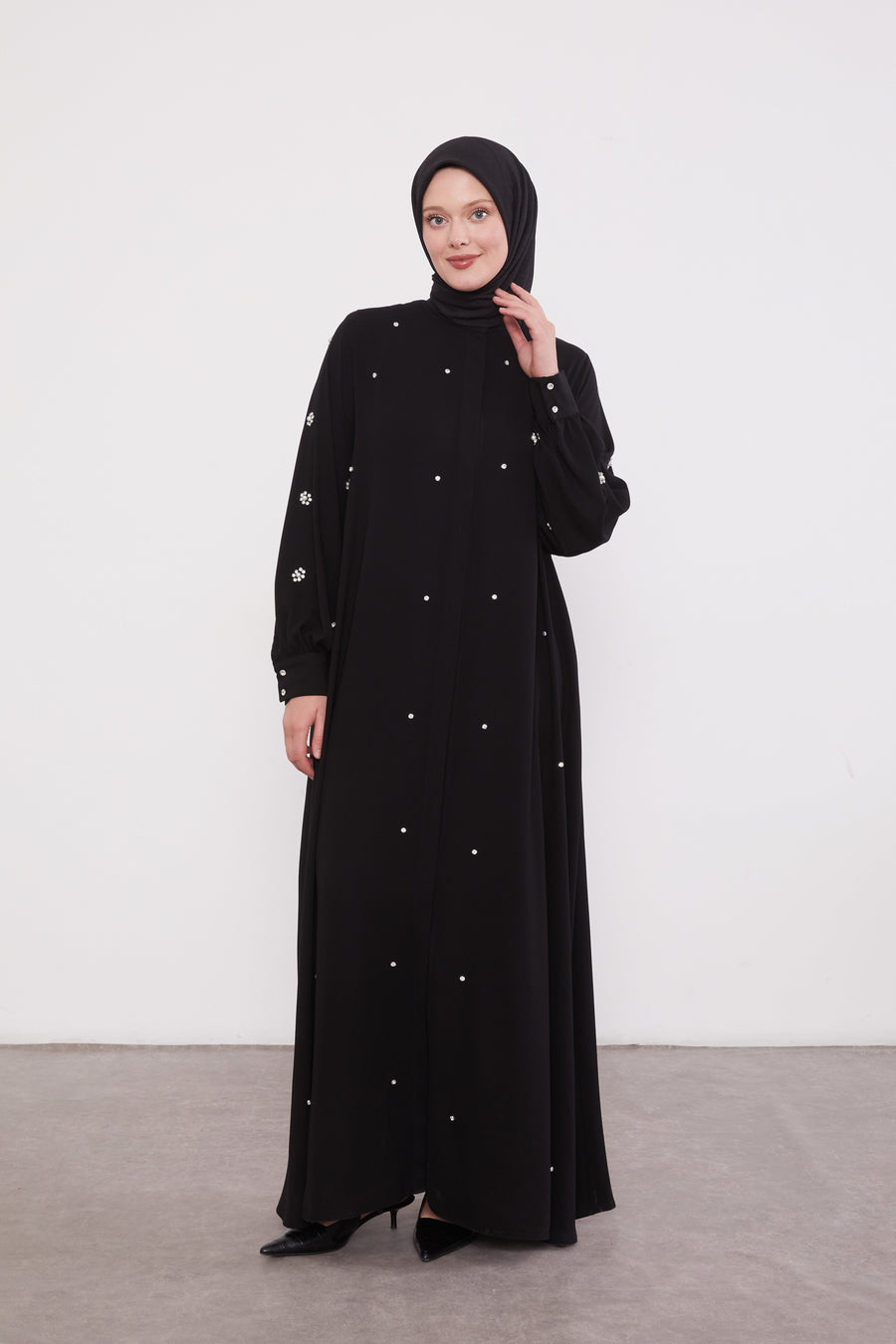 Finest Jewel Buttoned Abaya Black 520701