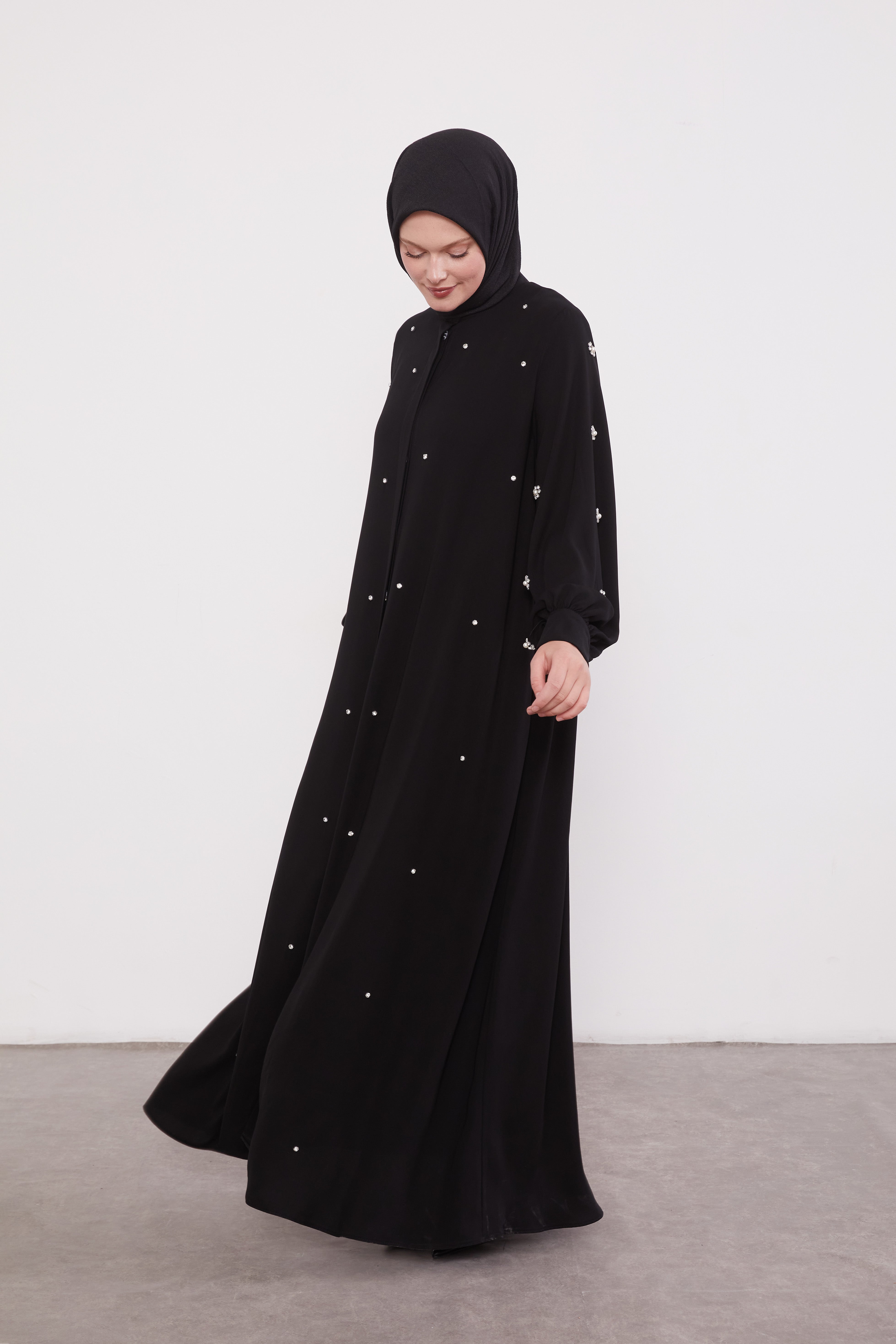 Finest Jewel Buttoned Abaya Black