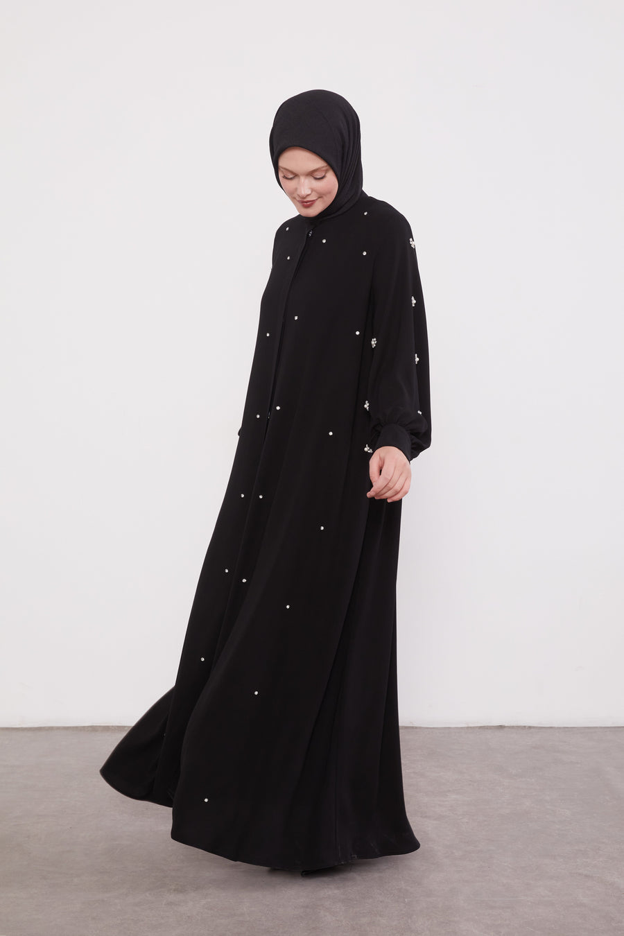 Finest Jewel Buttoned Abaya Black 520701