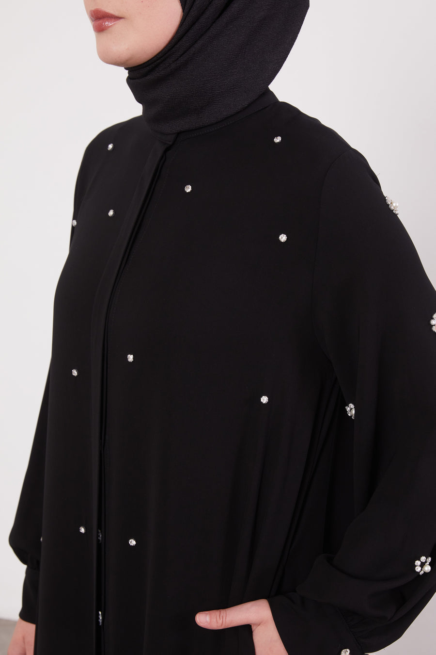 Finest Jewel Buttoned Abaya Black 520701
