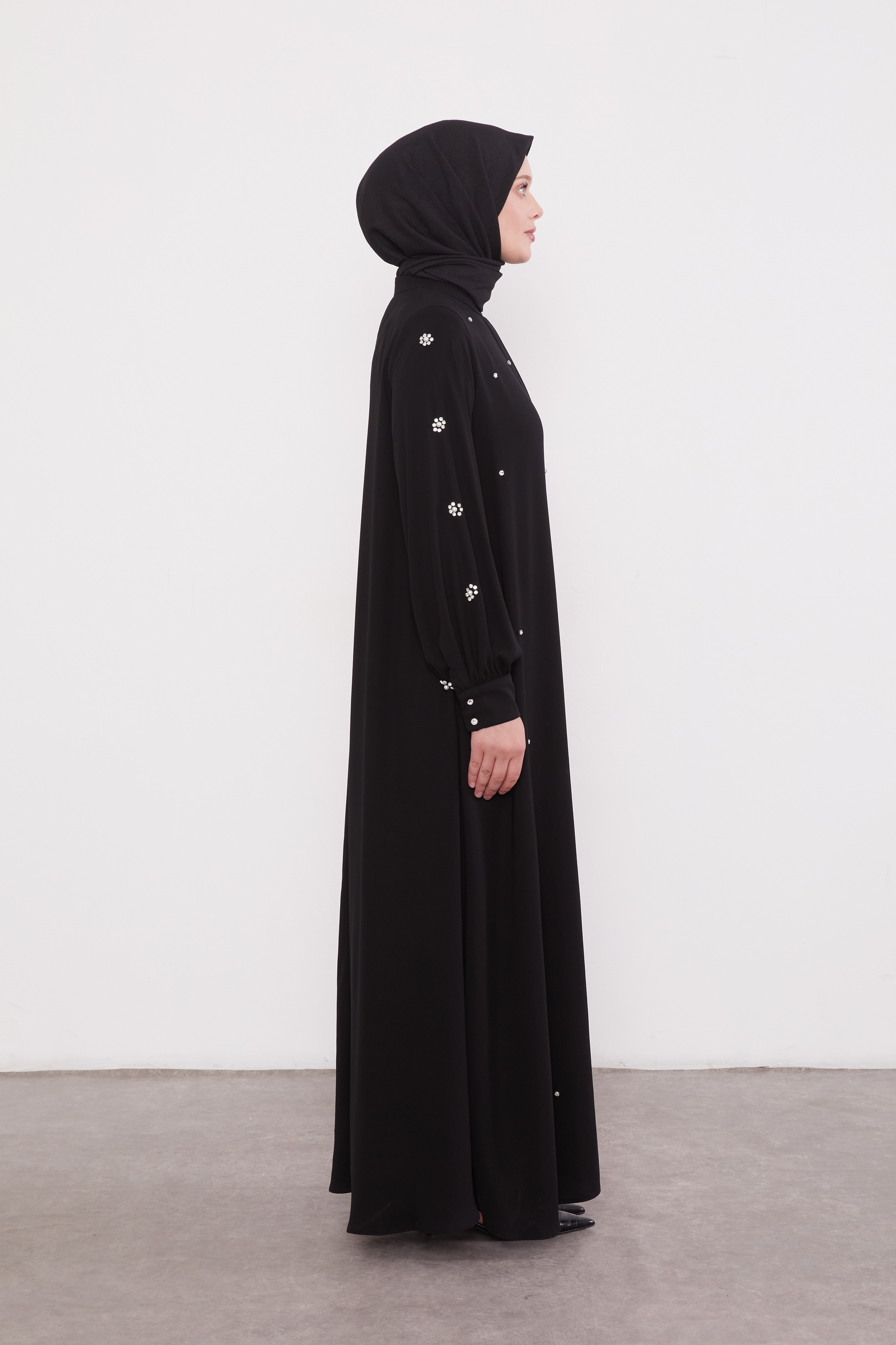 Finest Jewel Buttoned Abaya Black