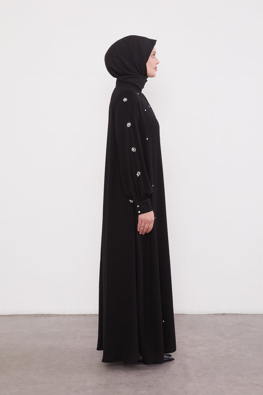 Finest Jewel Buttoned Abaya Black 520701