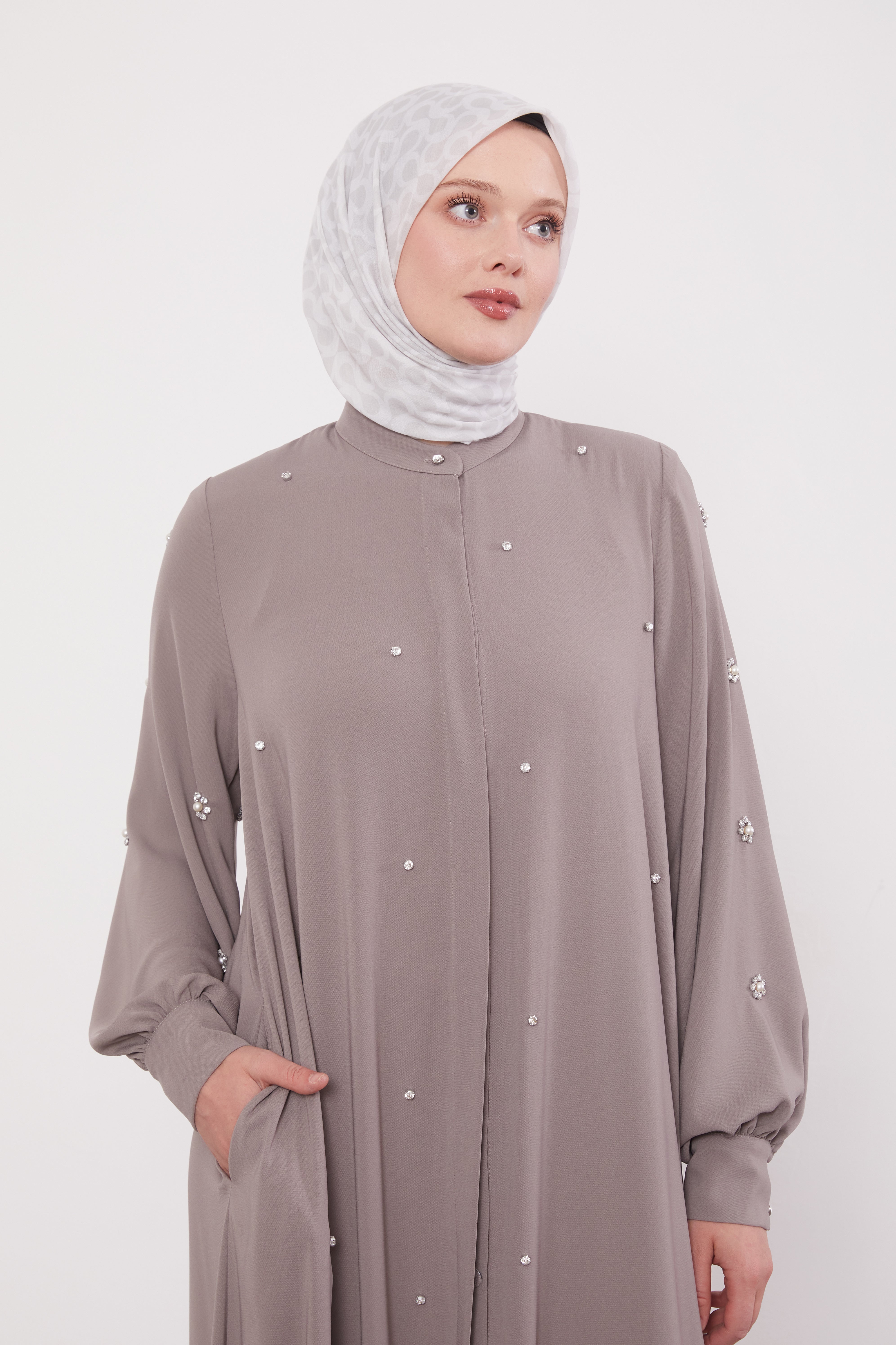 Finest Jewel Buttoned Abaya Rose