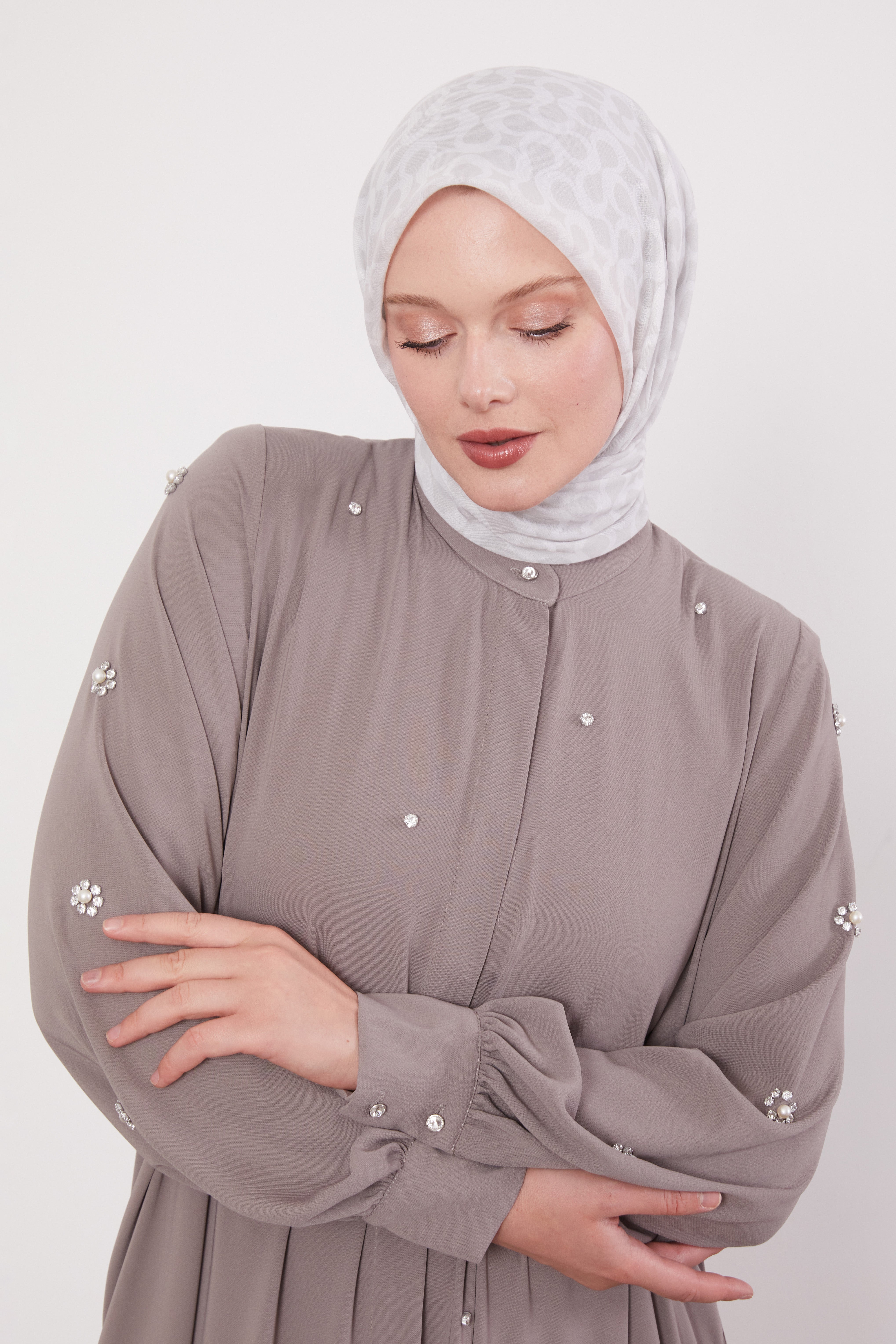 Finest Jewel Buttoned Abaya Rose