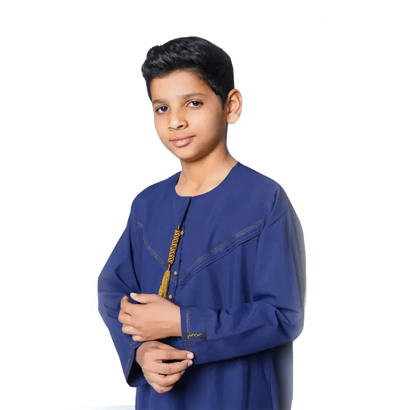 Omani Kids Ink Blue Tasseled Thobes  923 01 image 1
