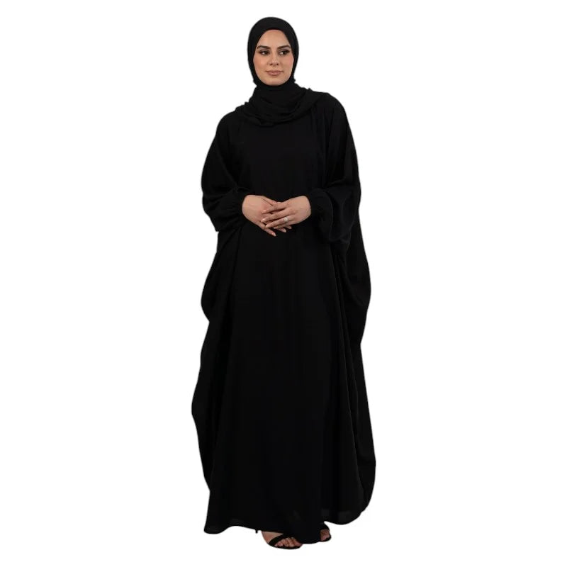 Black Pleated Elasticated Abaya