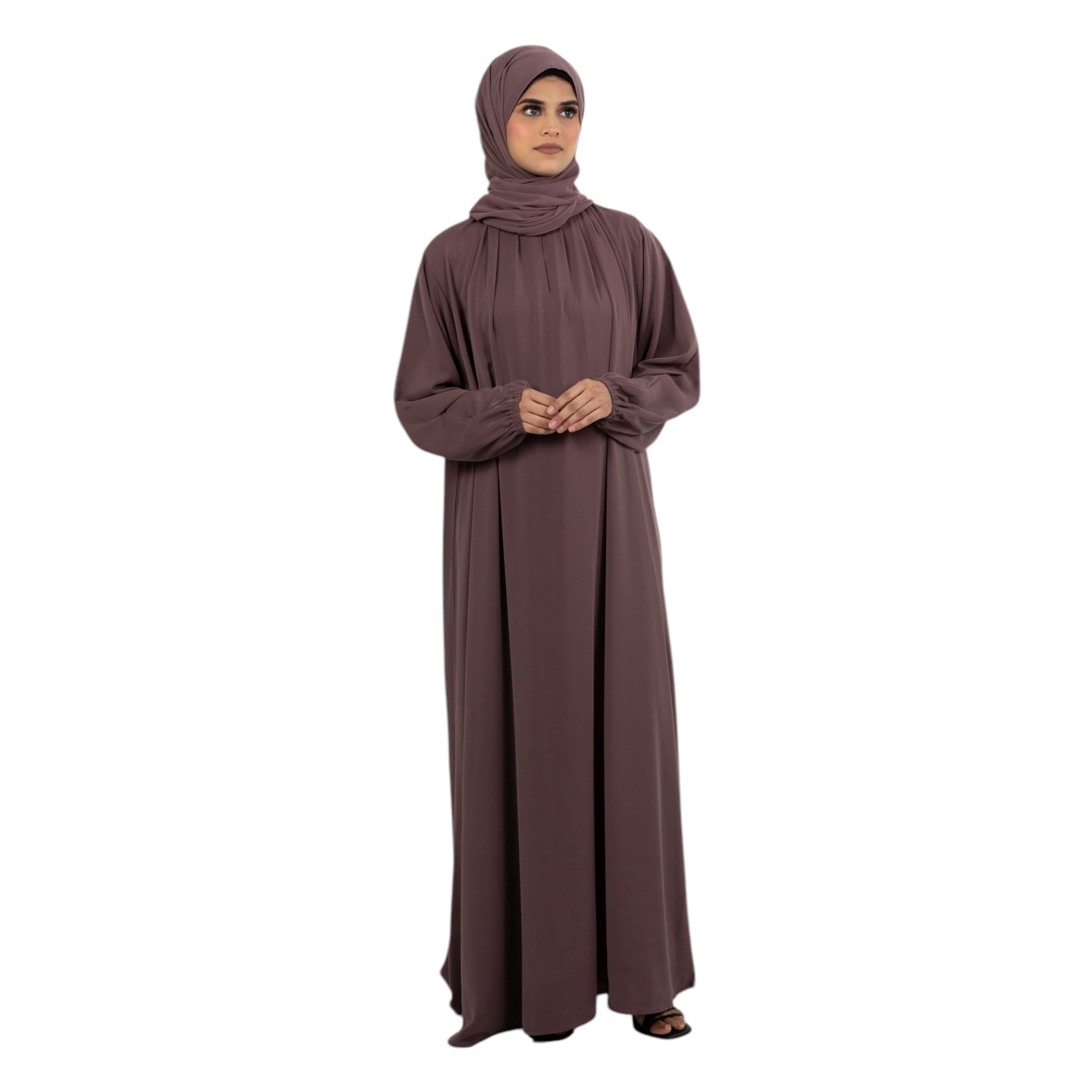 Muave Pleated Elasticated Abaya