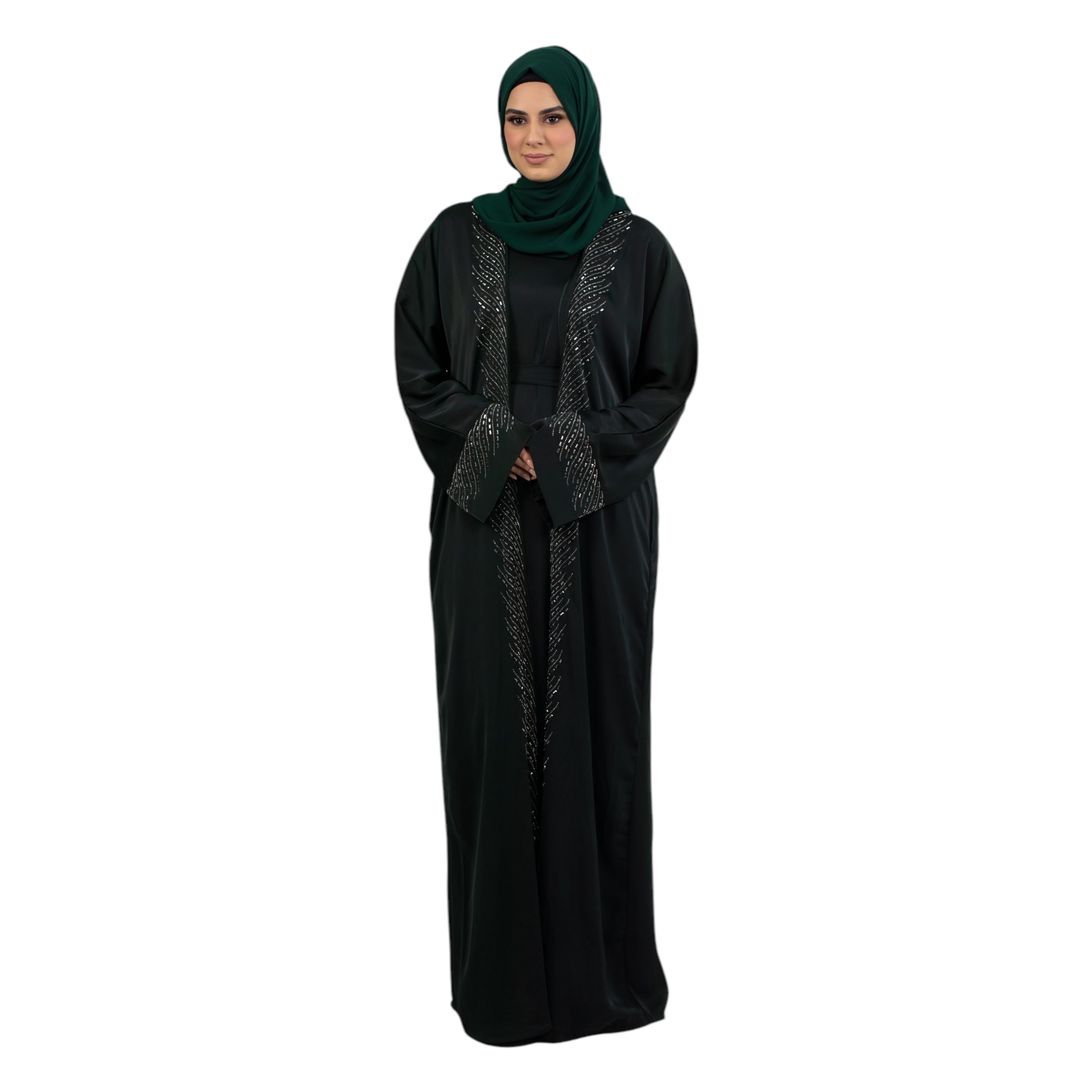 Bottle Green Embellished Kimono Set ASL-635-31