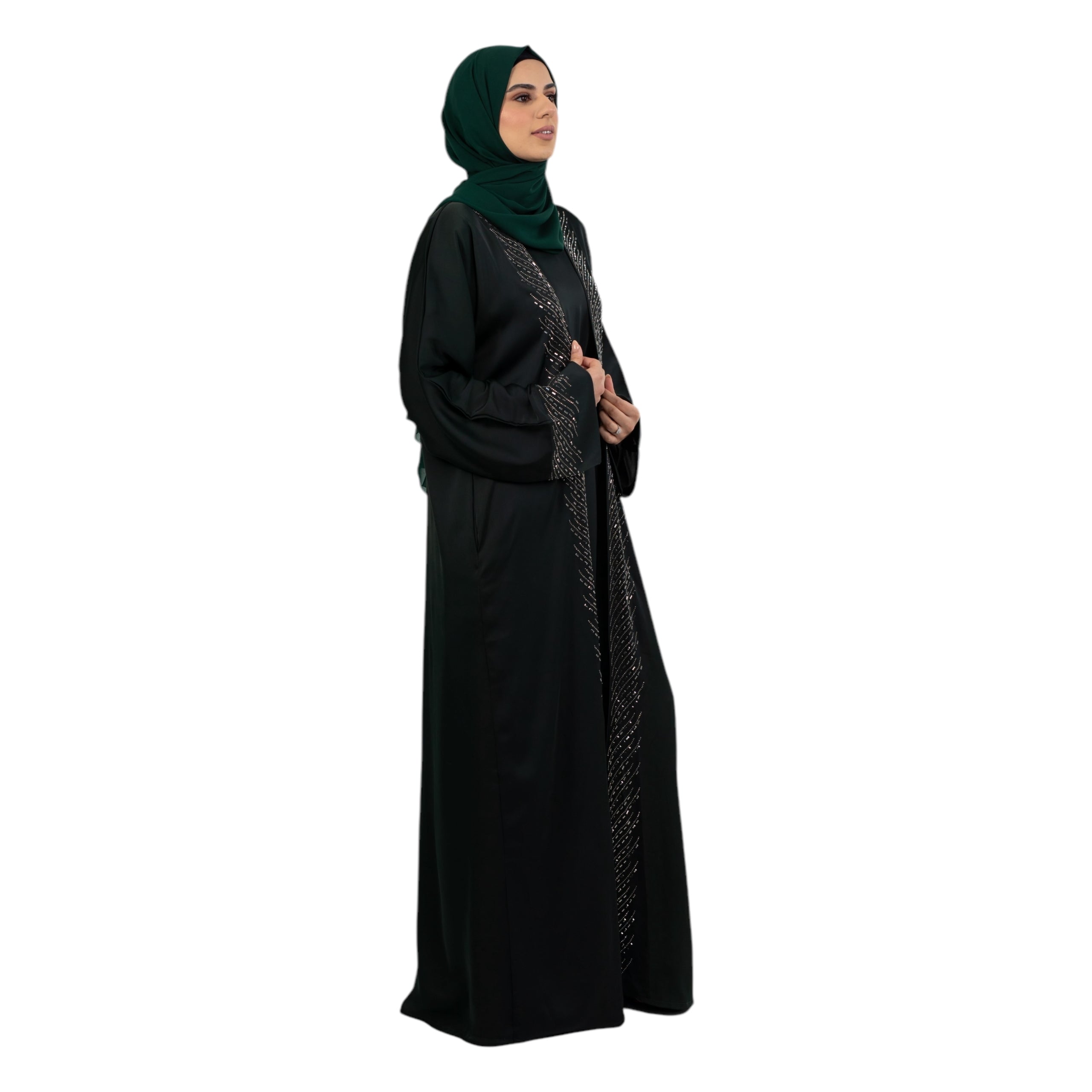 Bottle Green Embellished Kimono Set ASL-635-31