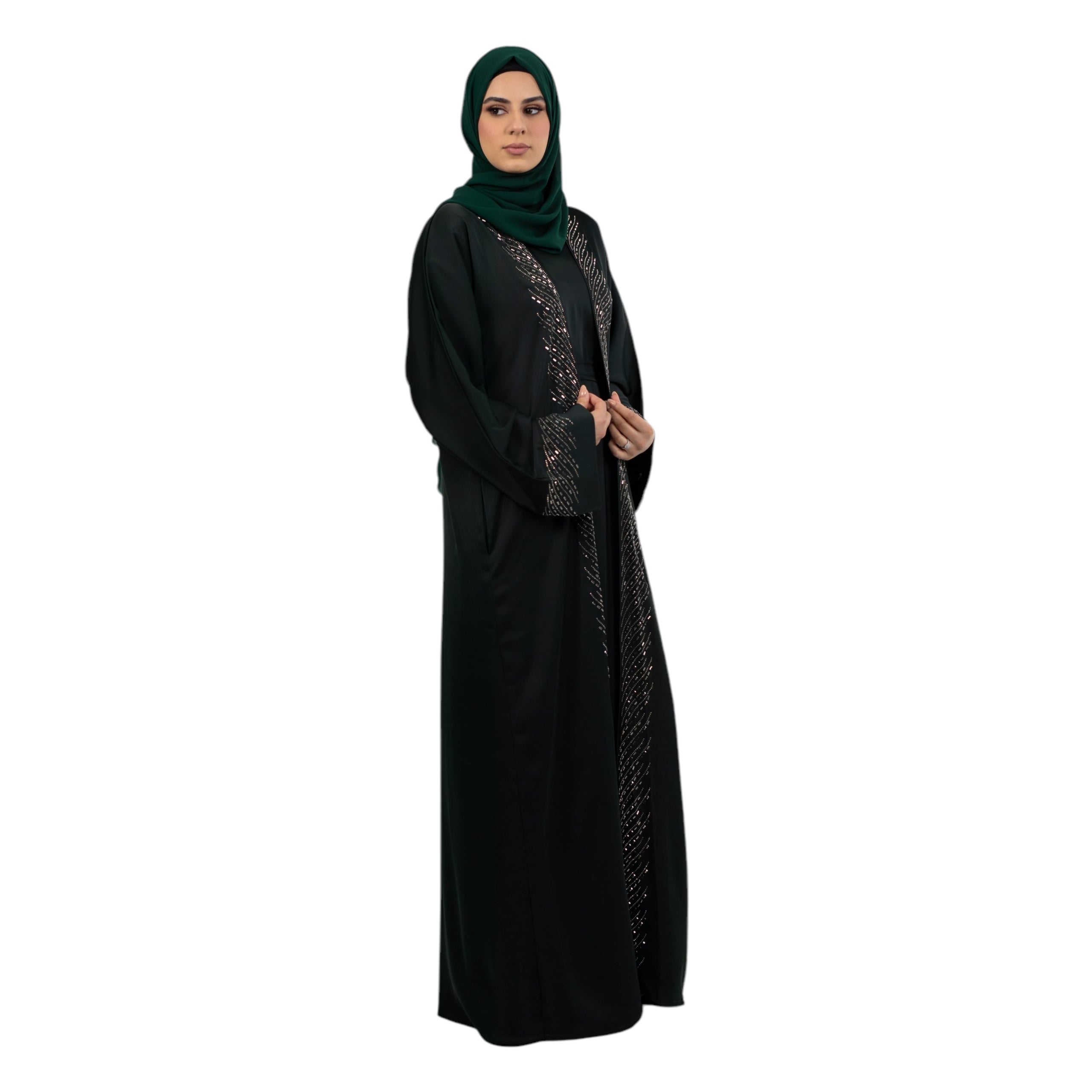 Bottle Green Embellished Kimono Set ASL-635-31
