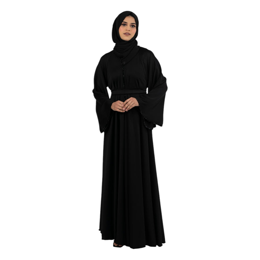 Black Makeba Buttoned Abaya AM-472-01