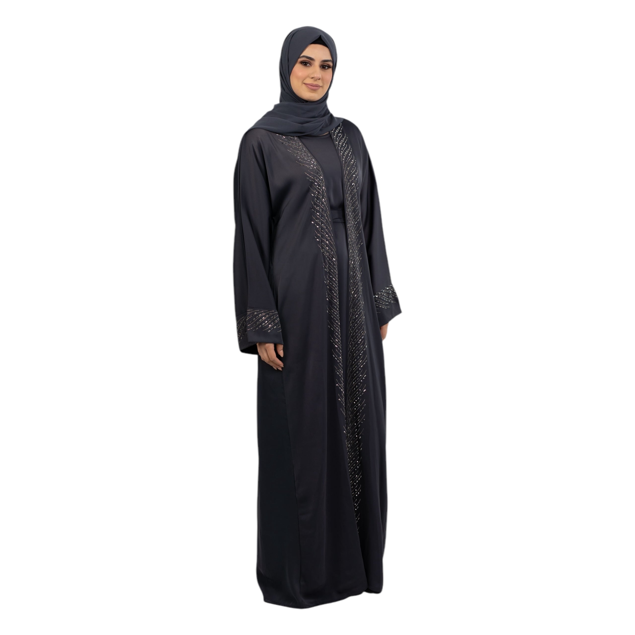 Dark Grey Embellished Kimono Set ASL-635-35