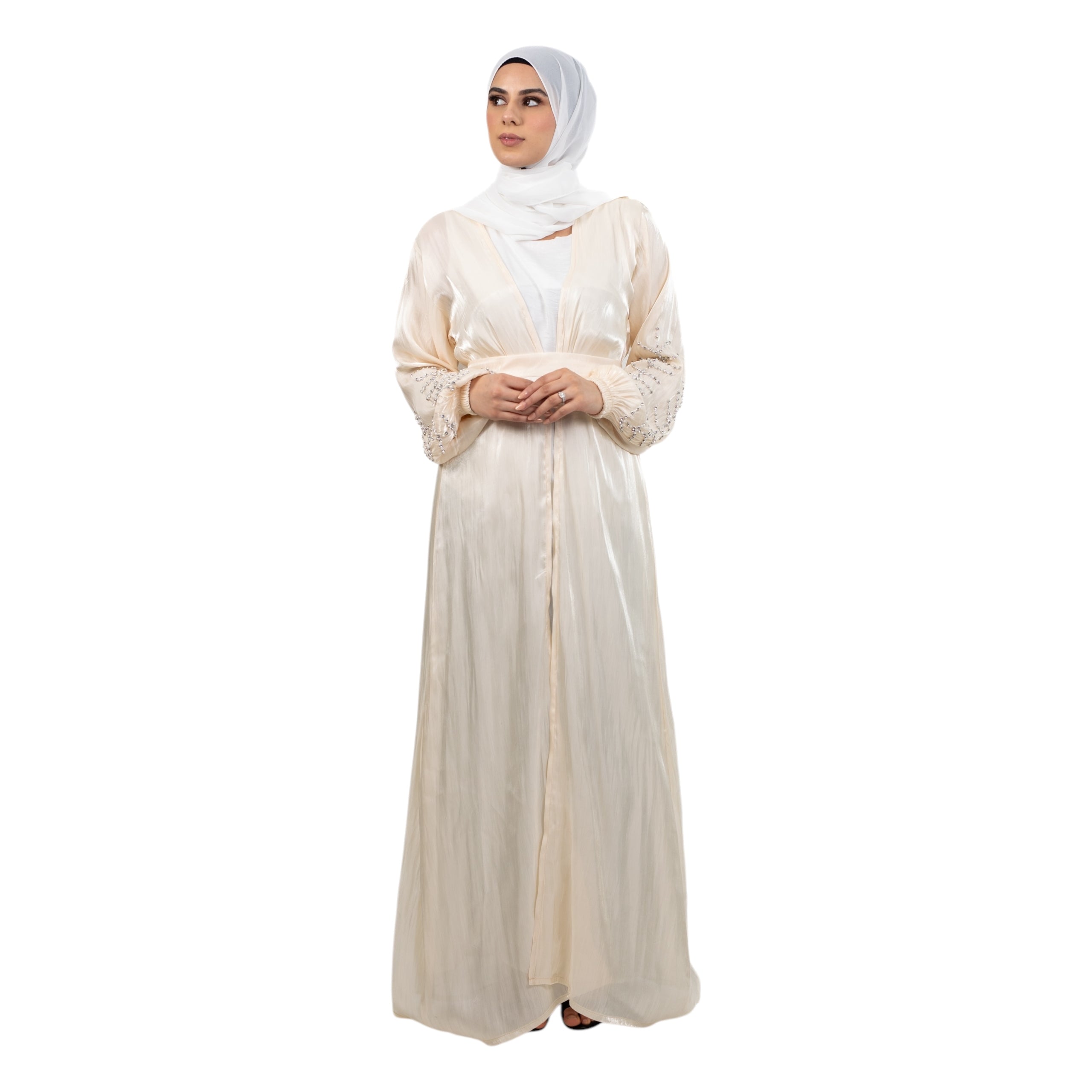 Cream Organza Stonework Kimono ASL-628-19