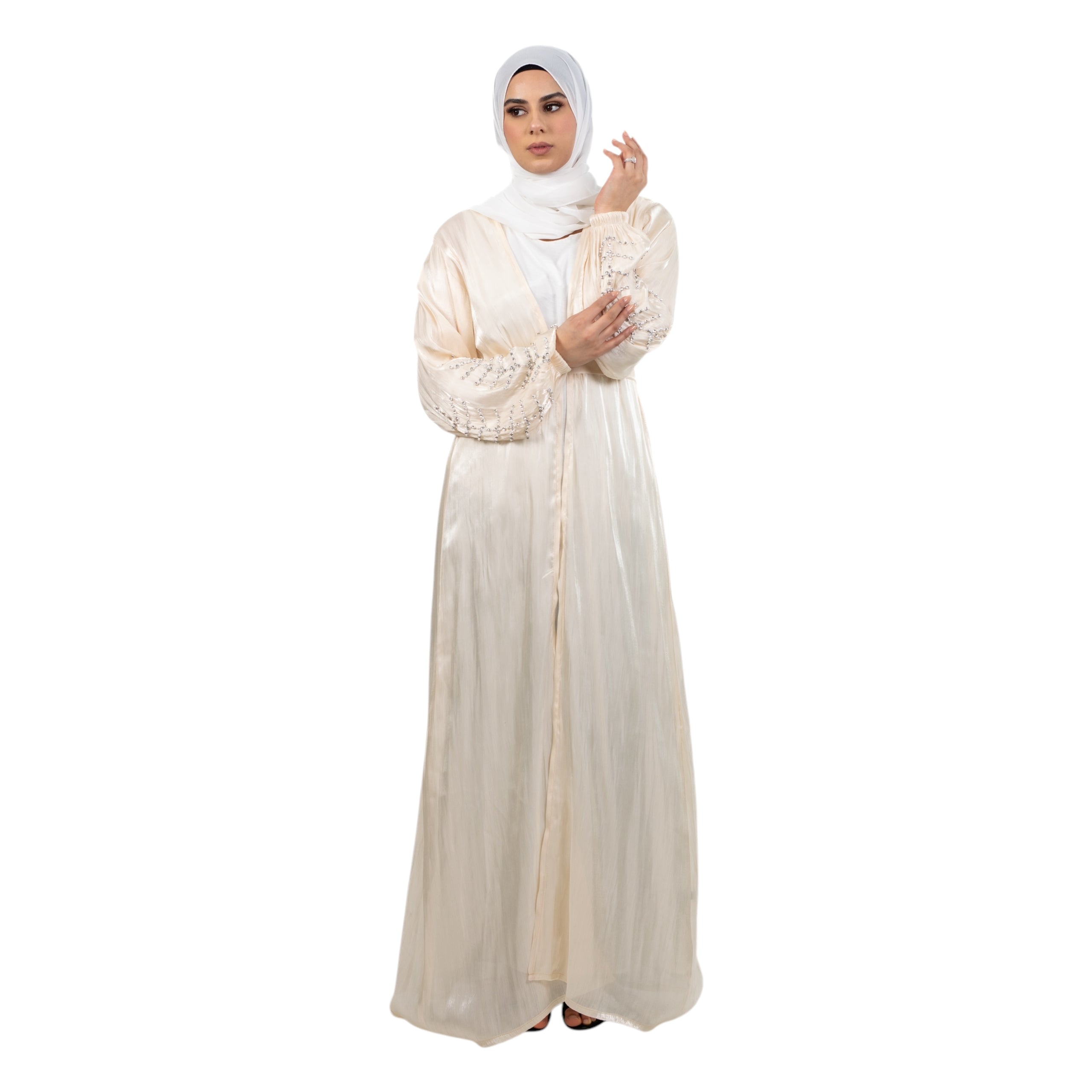 Cream Organza Stonework Kimono ASL-628-19