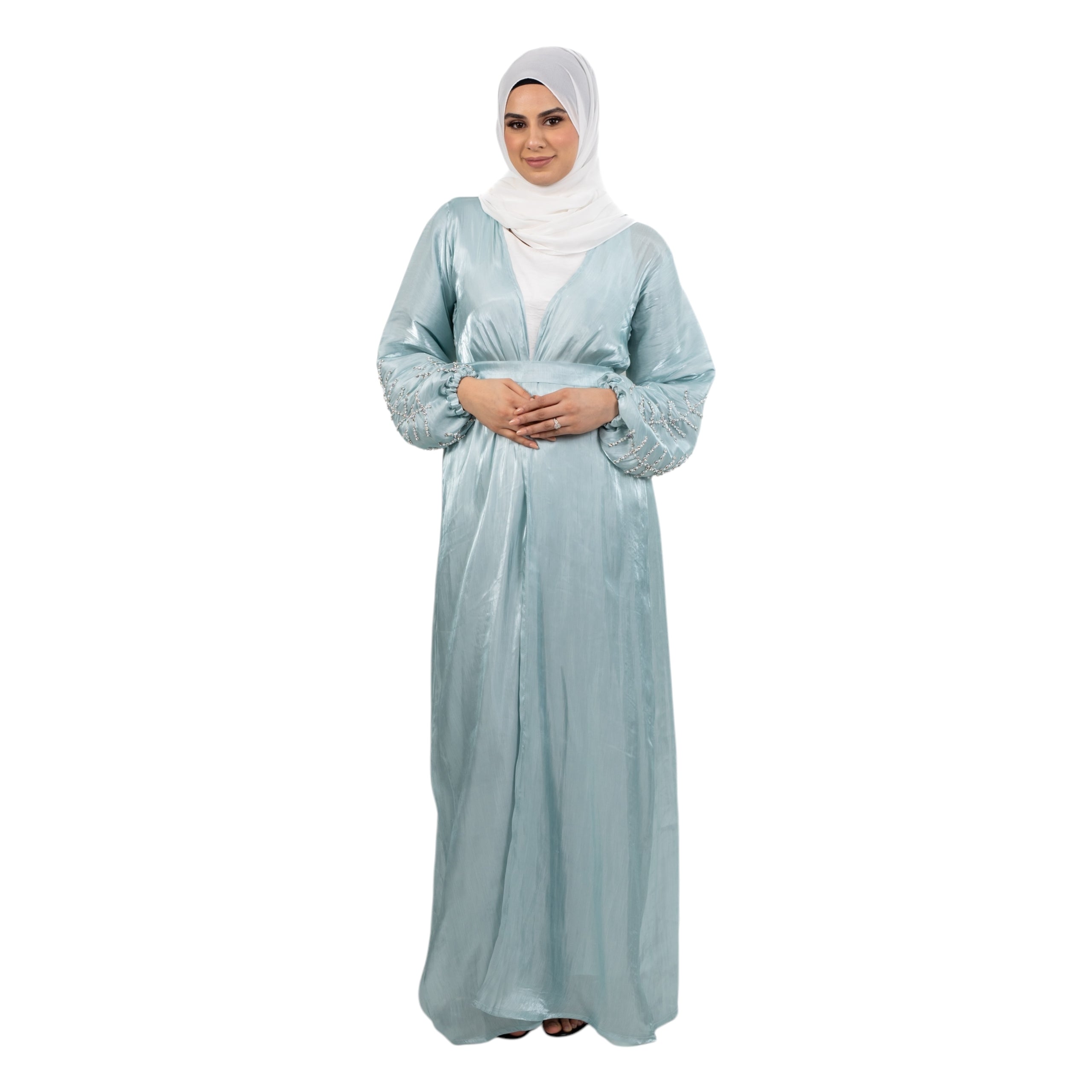 Sky Blue Organza Stonework Kimono ASL-628-29