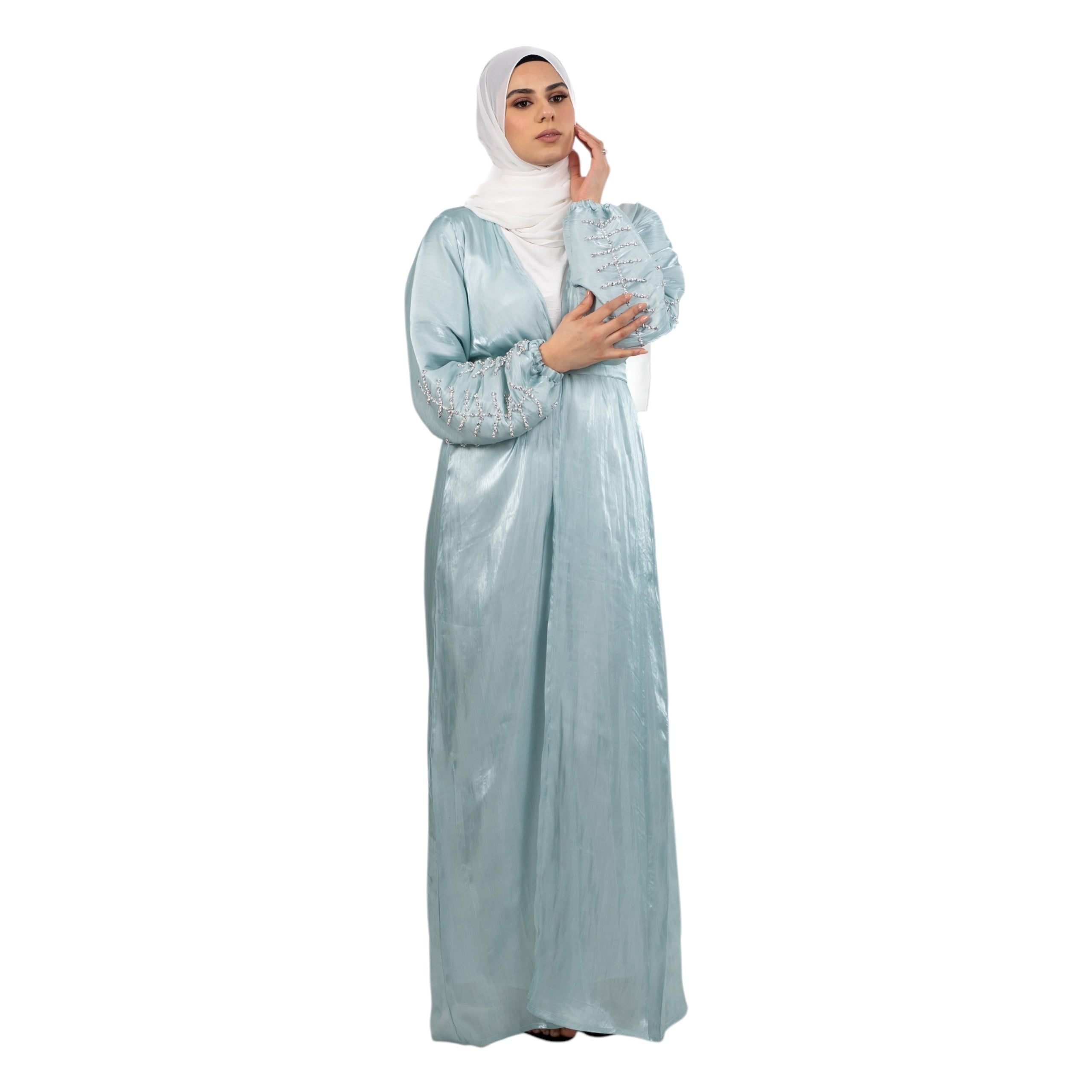 Sky Blue Organza Stonework Kimono ASL-628-29