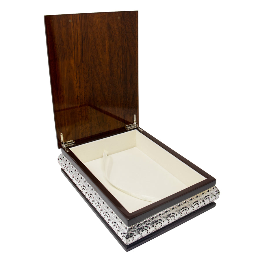 Empty Refined Quran Cover Brown Wood & Silver 0045