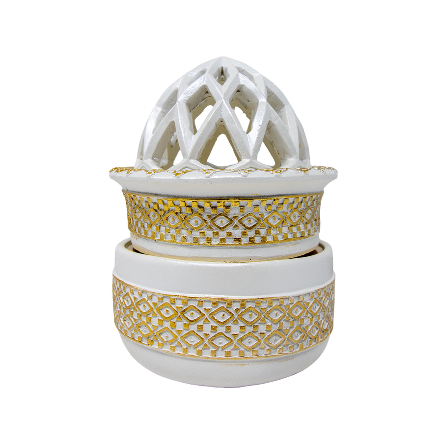 White & Gold Geometric Dome Bakhoor Burner 10138 B