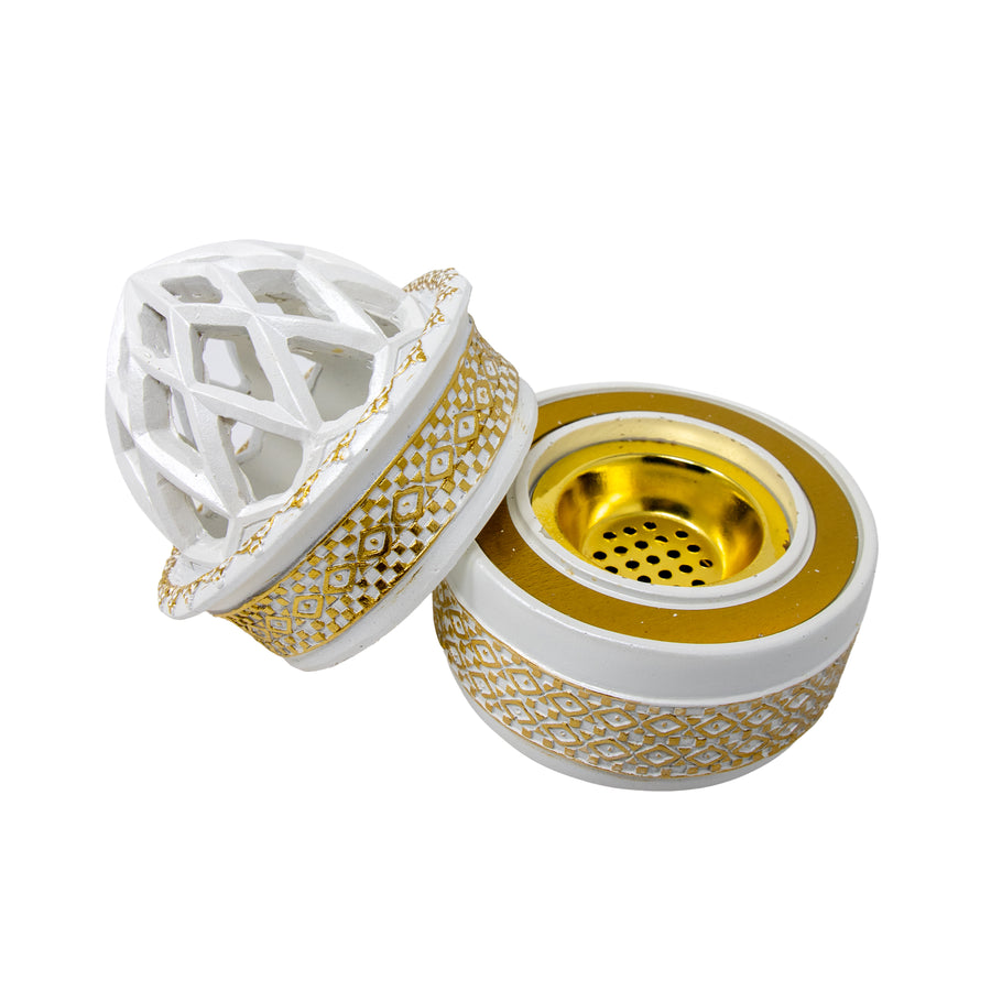 White & Gold Geometric Dome Bakhoor Burner 10138 B