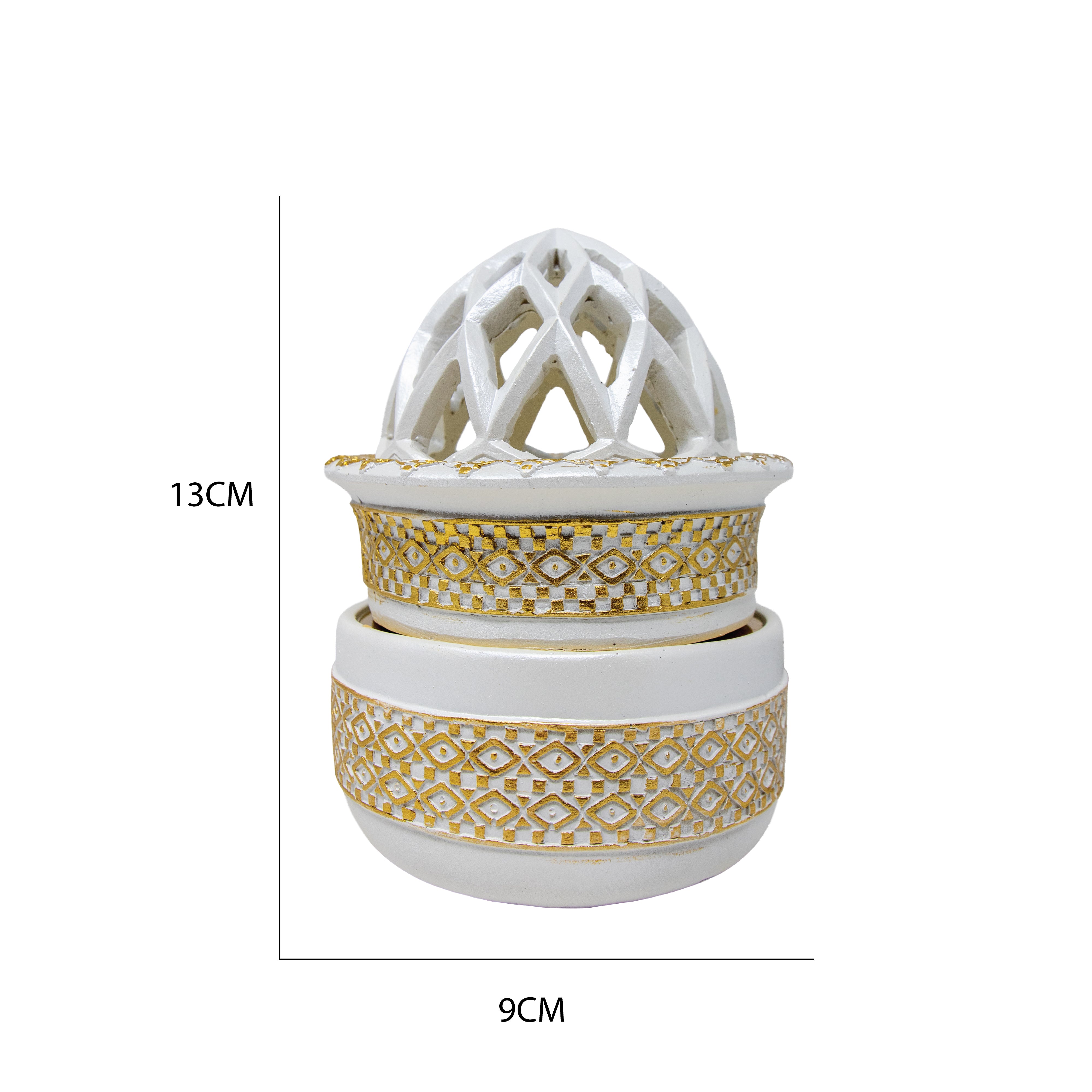 White & Gold Geometric Dome Bakhoor Burner 10138 B