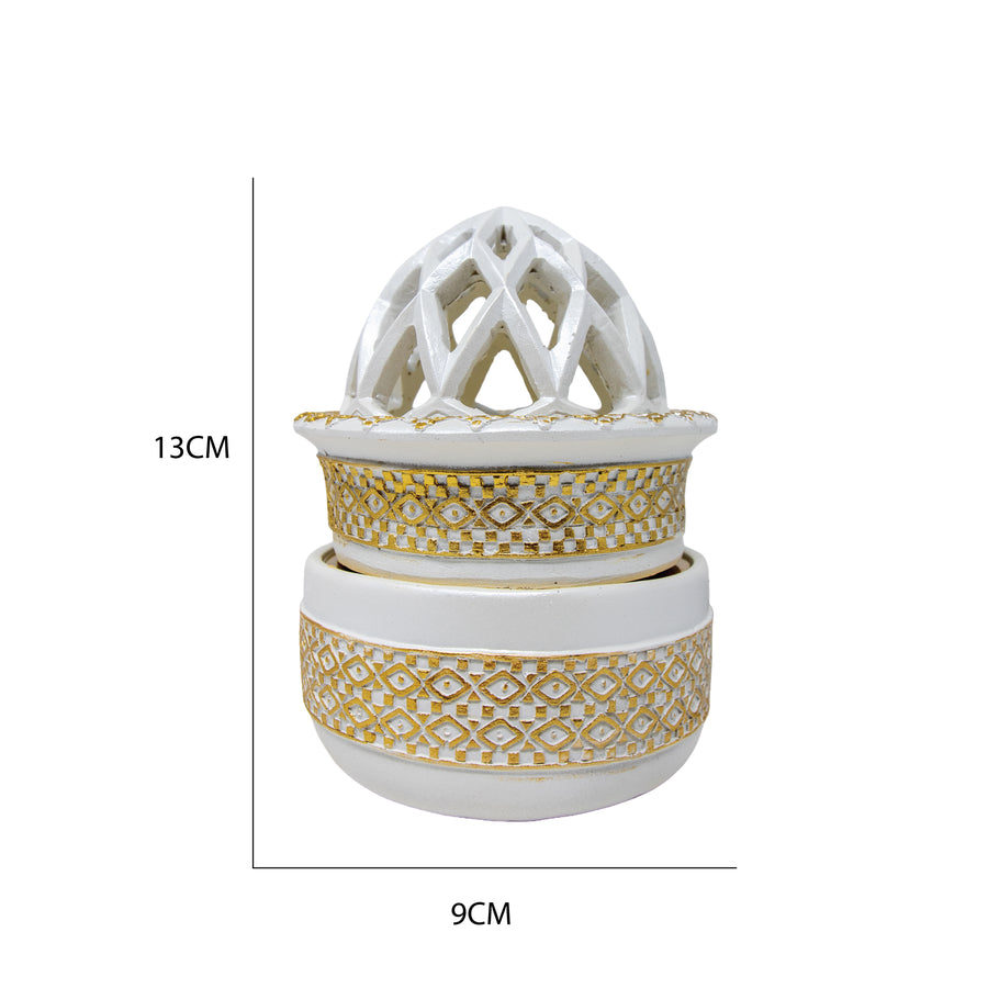 White & Gold Geometric Dome Bakhoor Burner 10138 B