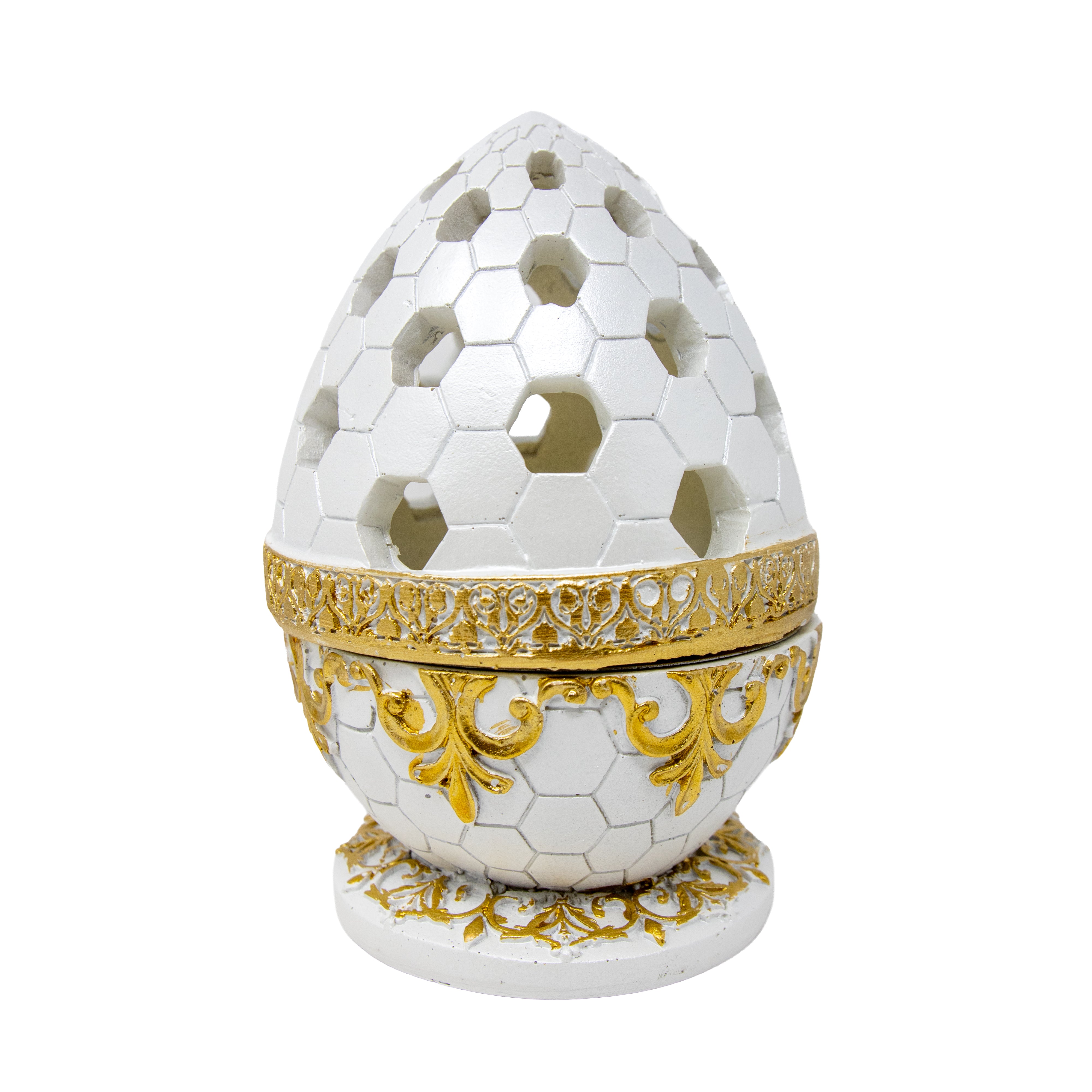 White & Gold Honeycomb Dome Bakhoor Burner 10139 B